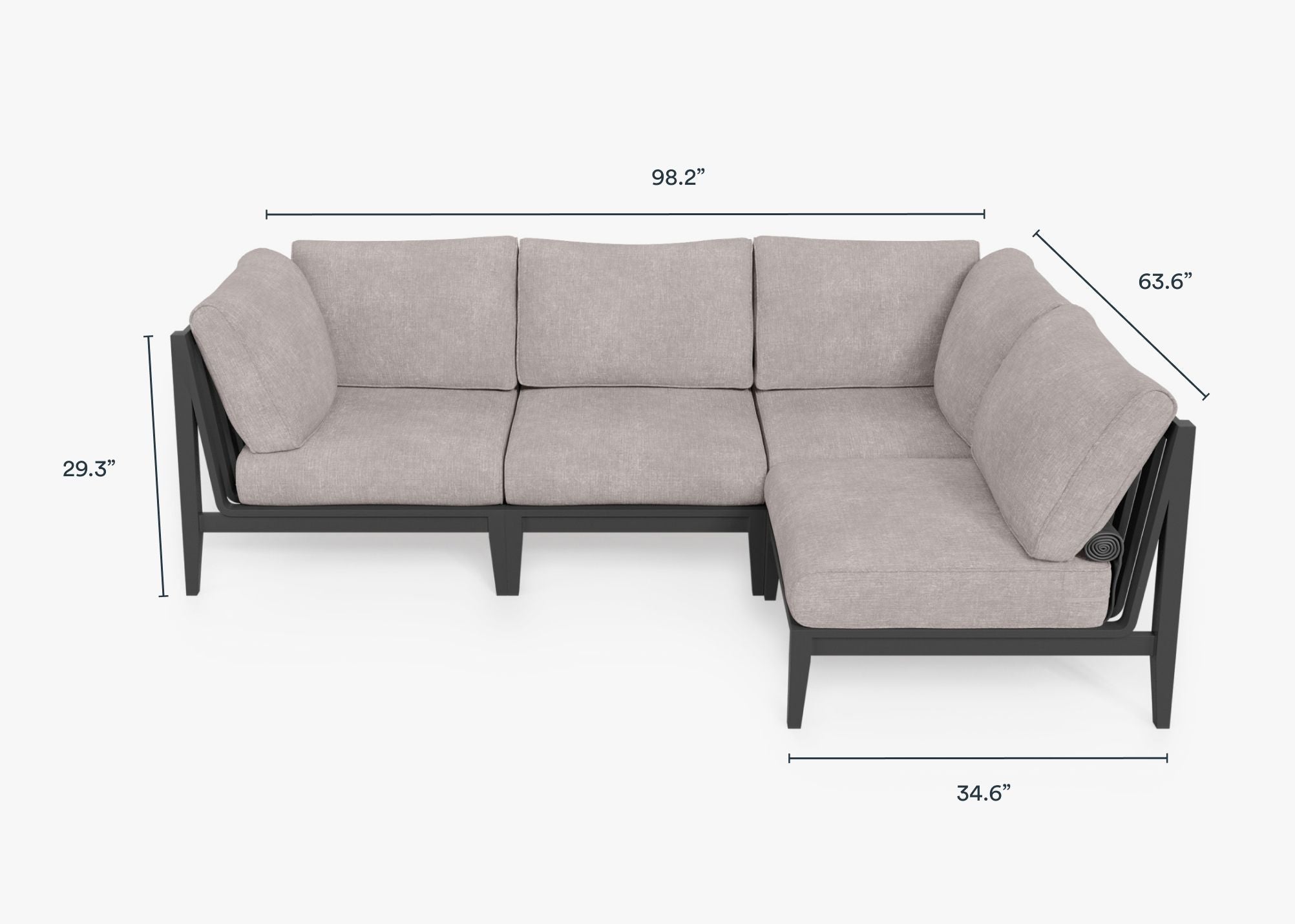 Canapé d'extérieur sectionnel en aluminium anthracite - 4 places