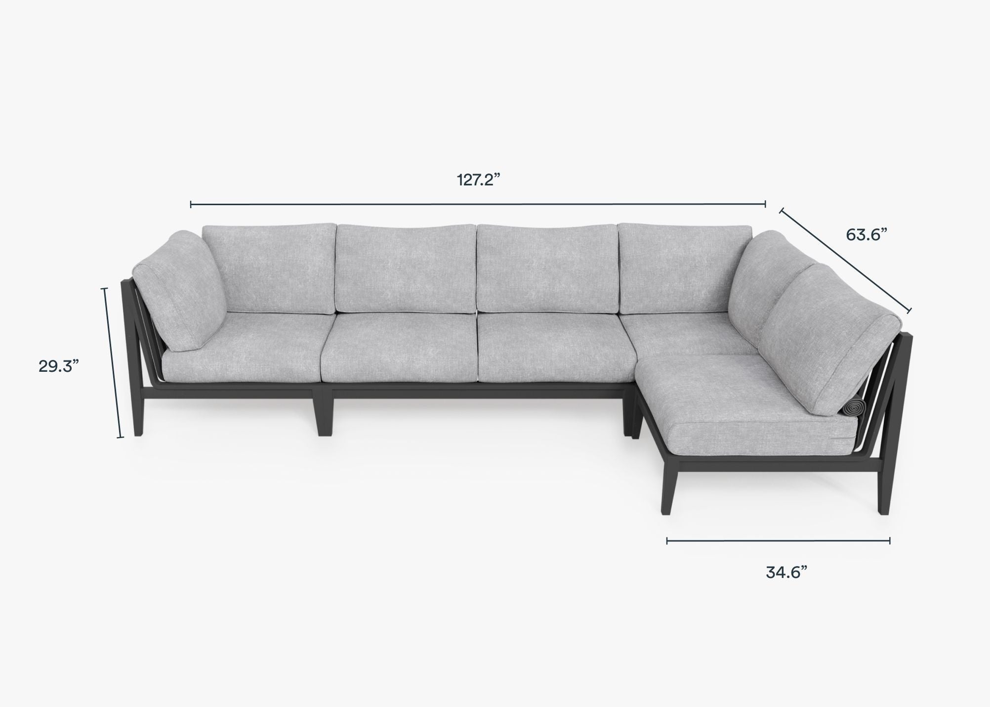 Canapé d'extérieur sectionnel en aluminium anthracite - 5 places