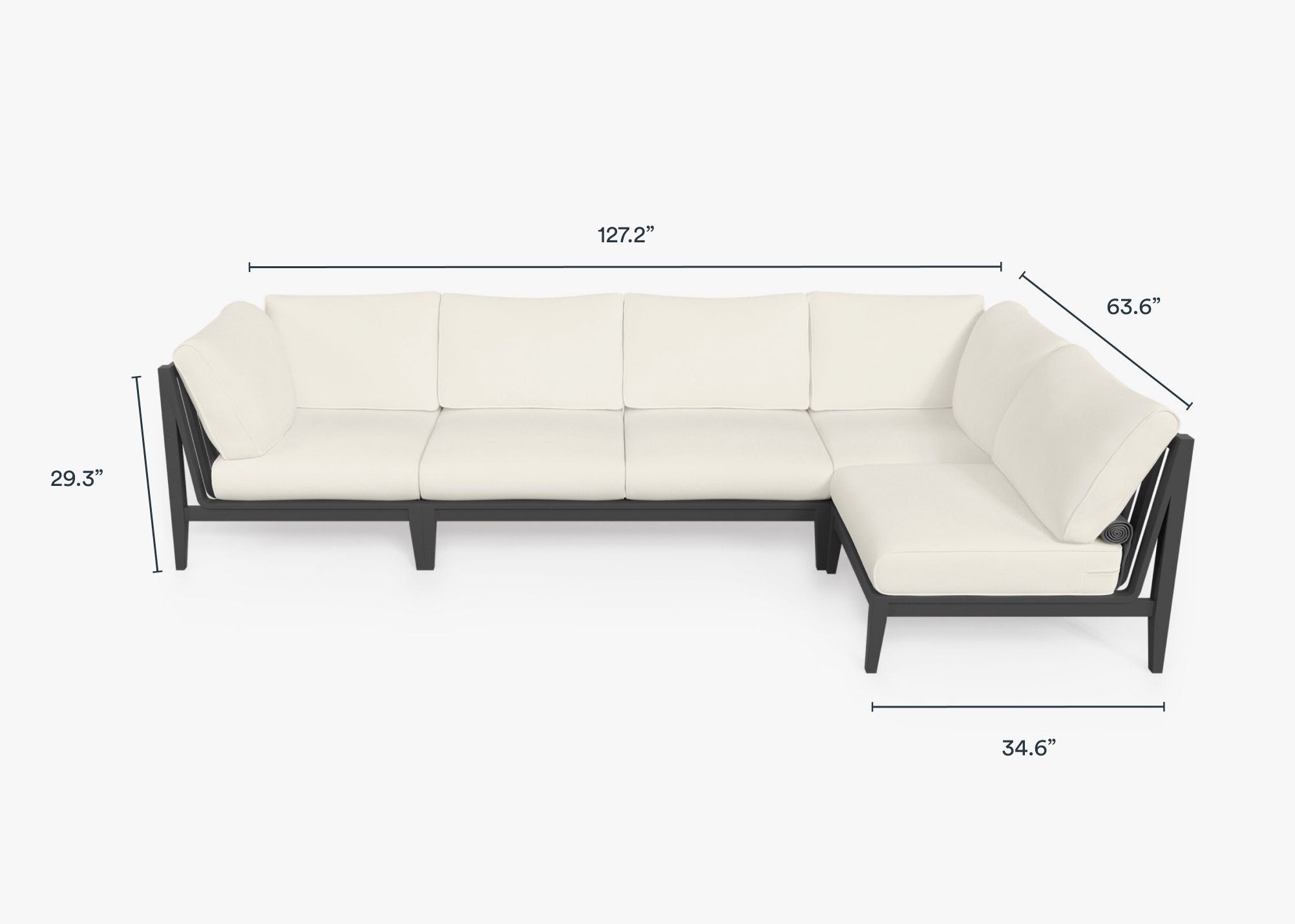 Canapé d'extérieur sectionnel en aluminium anthracite - 5 places