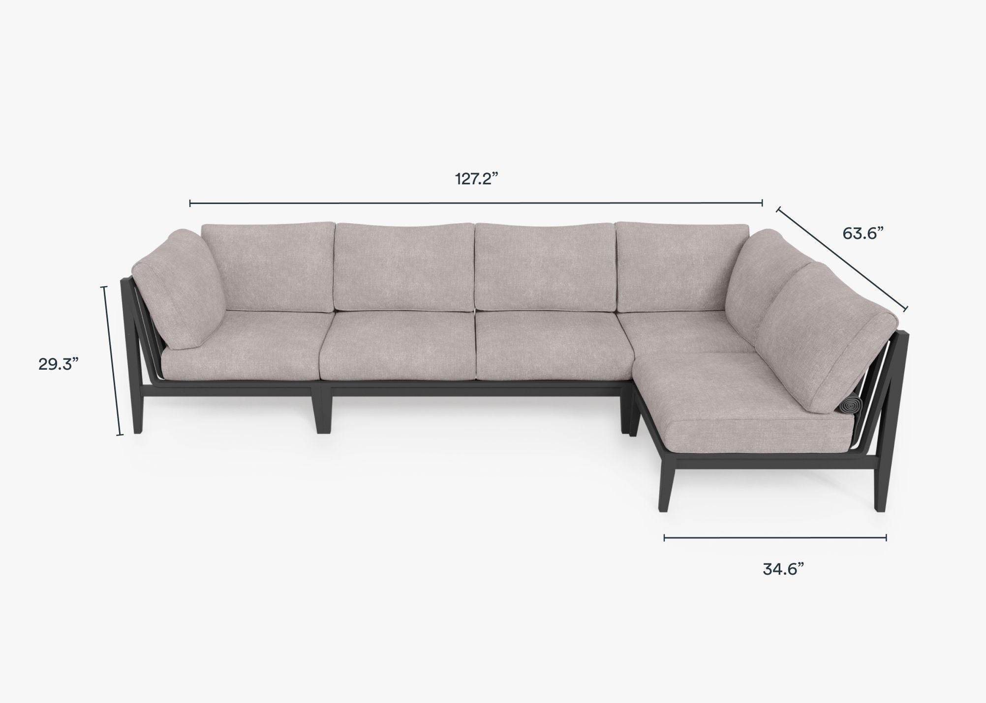 Canapé d'extérieur sectionnel en aluminium anthracite - 5 places