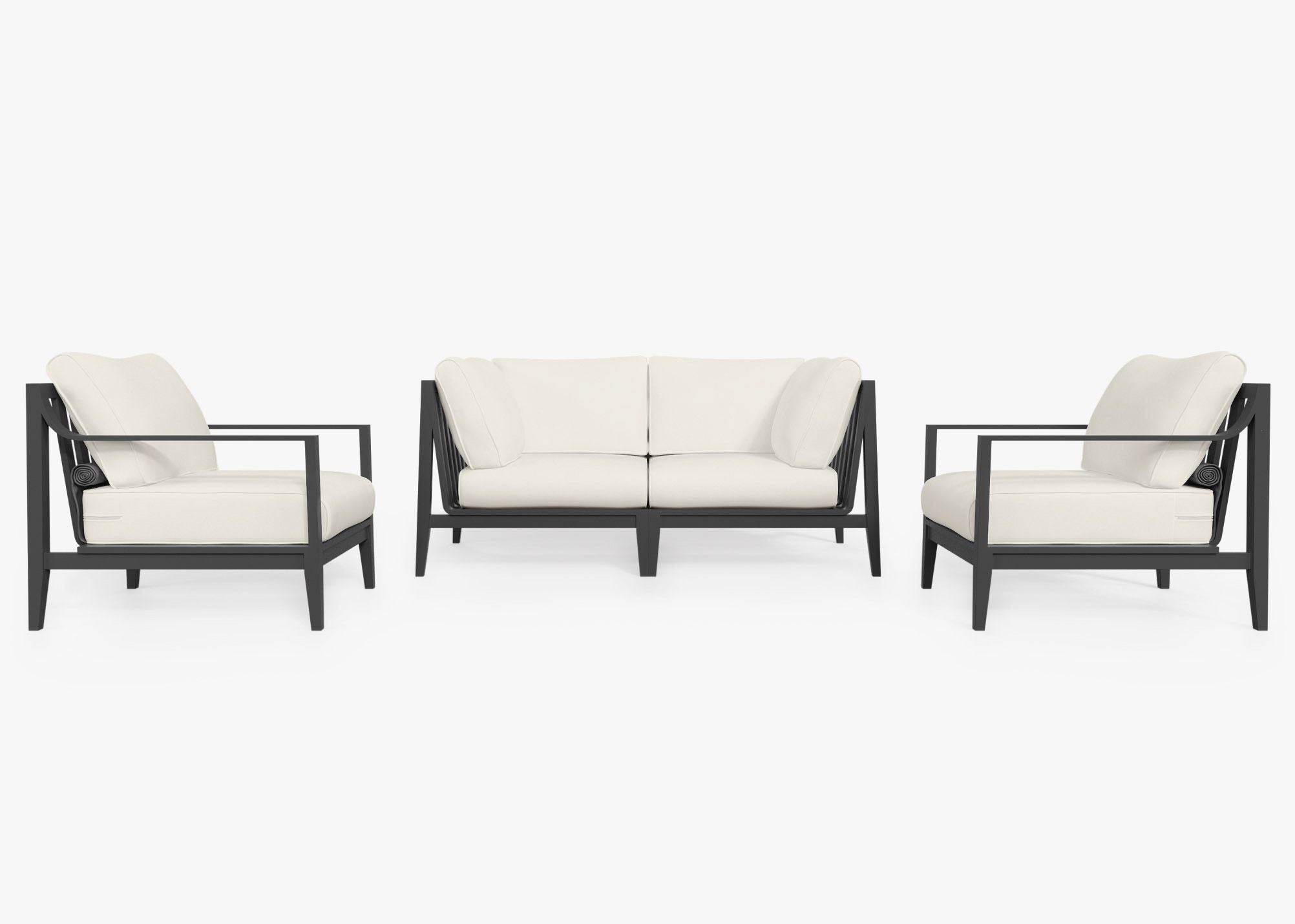 Canapé d'extérieur en aluminium anthracite avec fauteuils - 4 places