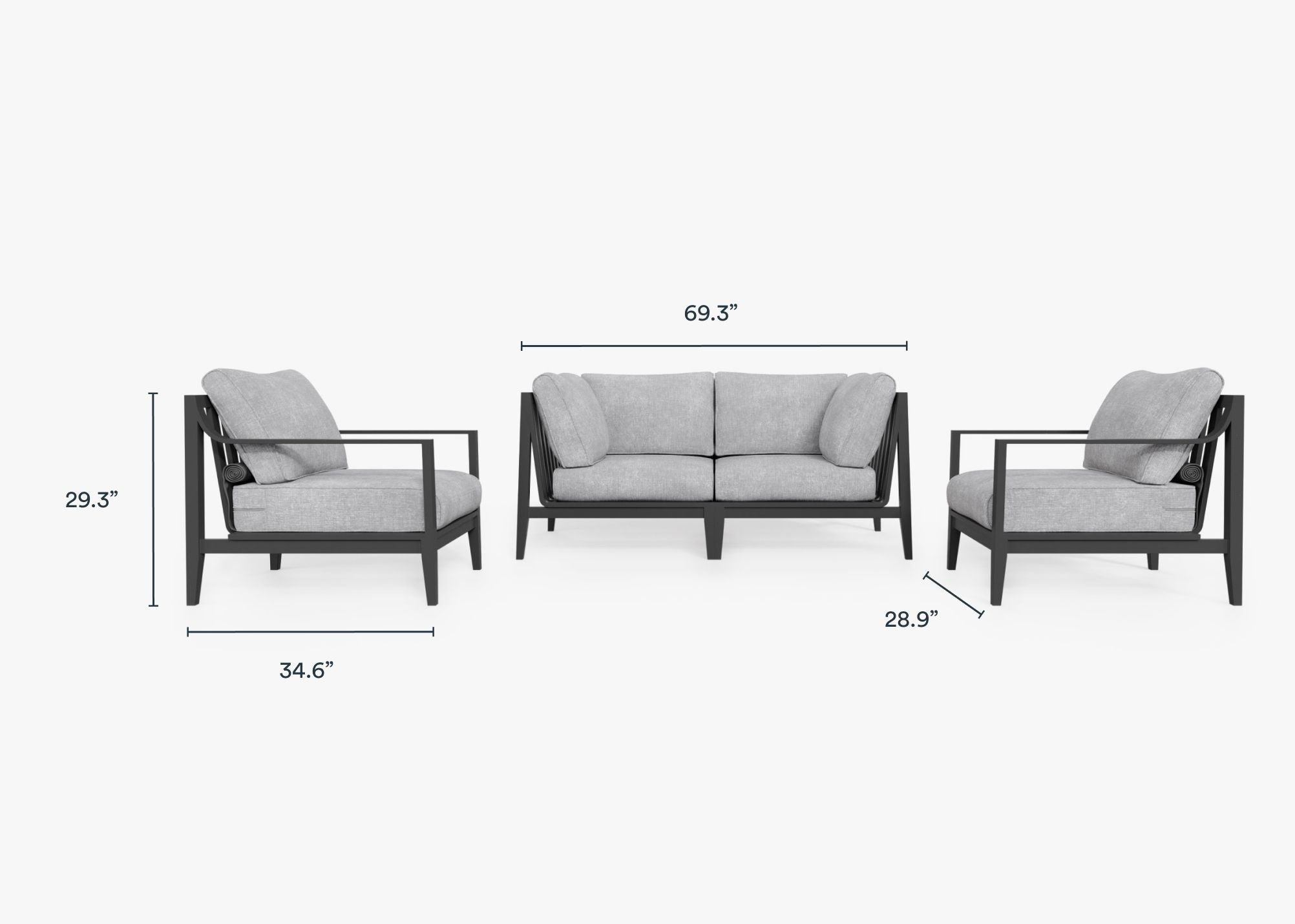 Canapé d'extérieur en aluminium anthracite avec fauteuils - 4 places