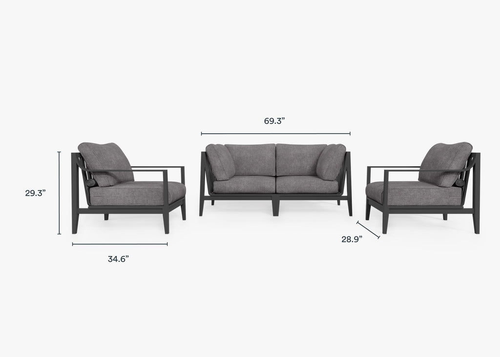 Canapé d'extérieur en aluminium anthracite avec fauteuils - 4 places