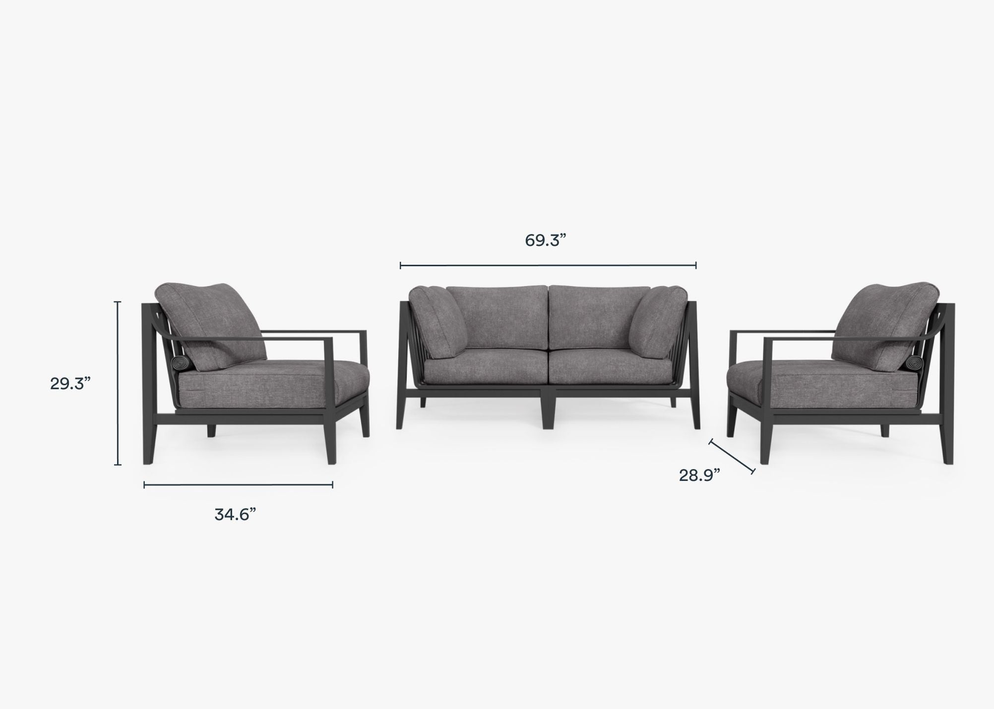 Canapé d'extérieur en aluminium anthracite avec fauteuils - 4 places