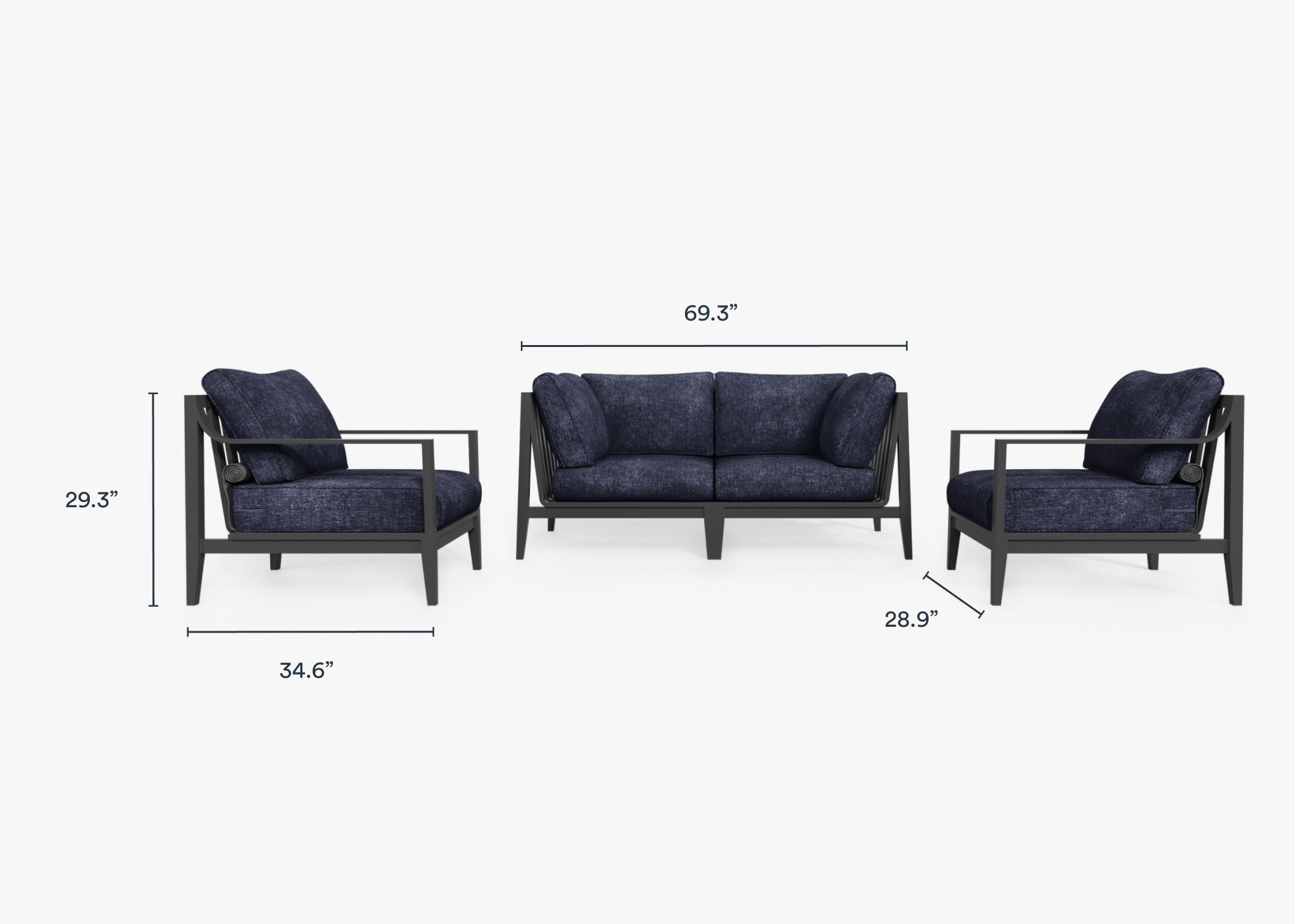 Canapé d'extérieur en aluminium anthracite avec fauteuils - 4 places
