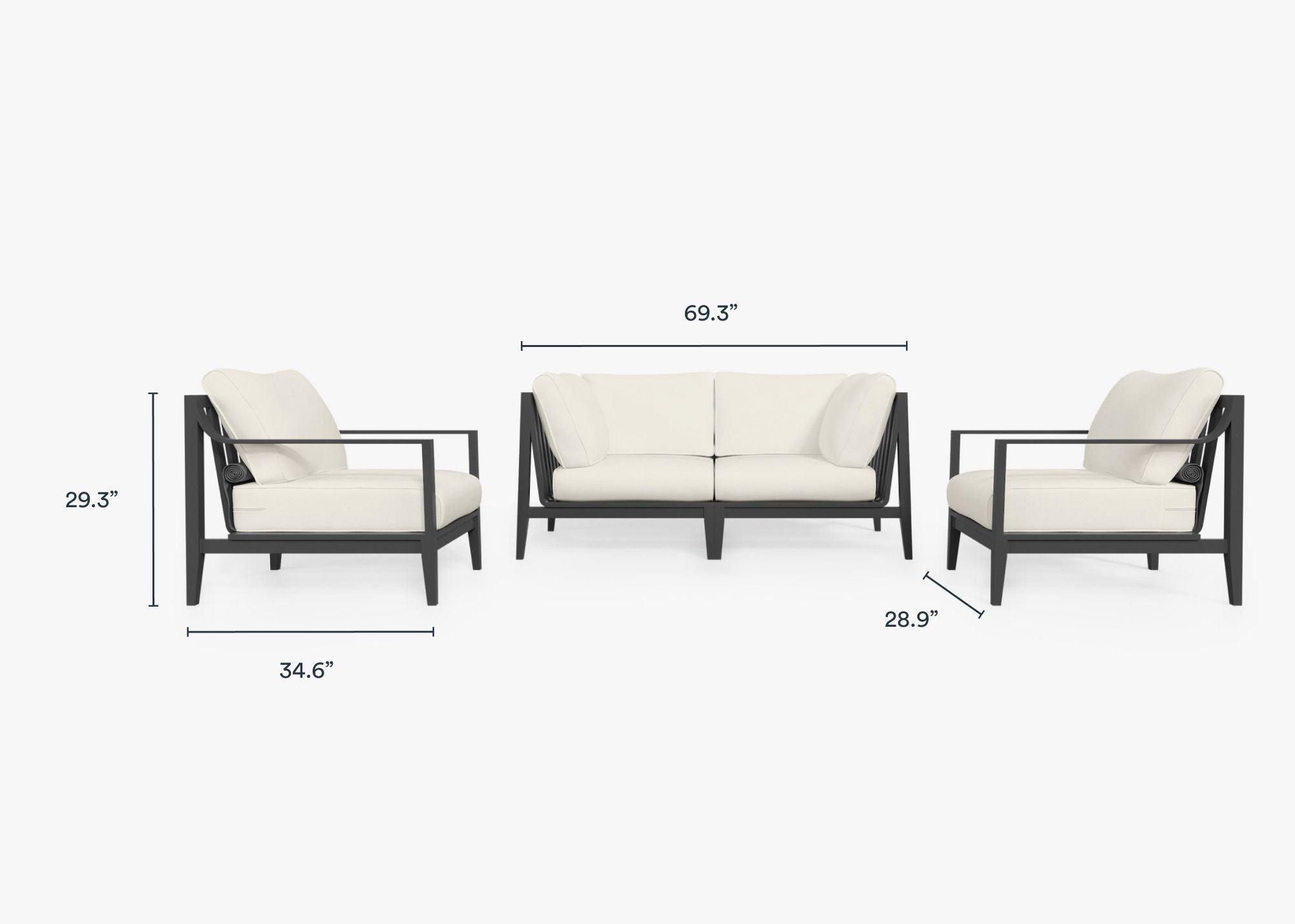 Canapé d'extérieur en aluminium anthracite avec fauteuils - 4 places