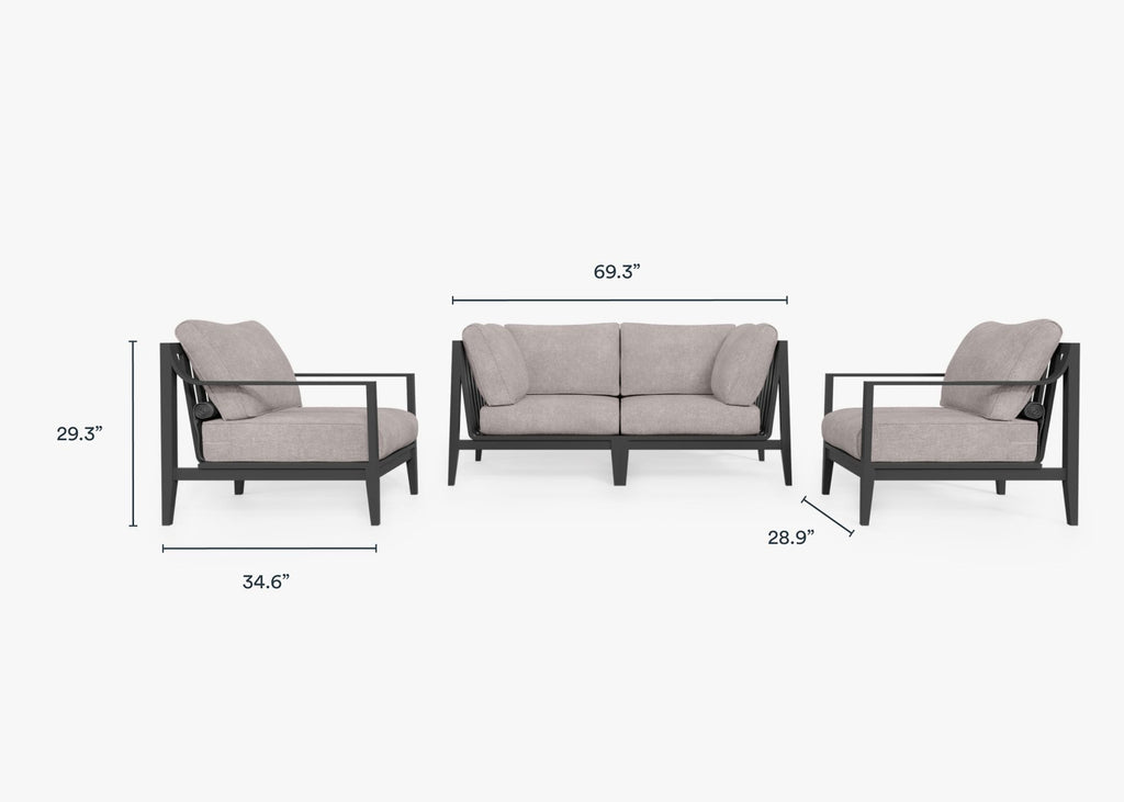 Canapé d'extérieur en aluminium anthracite avec fauteuils - 4 places