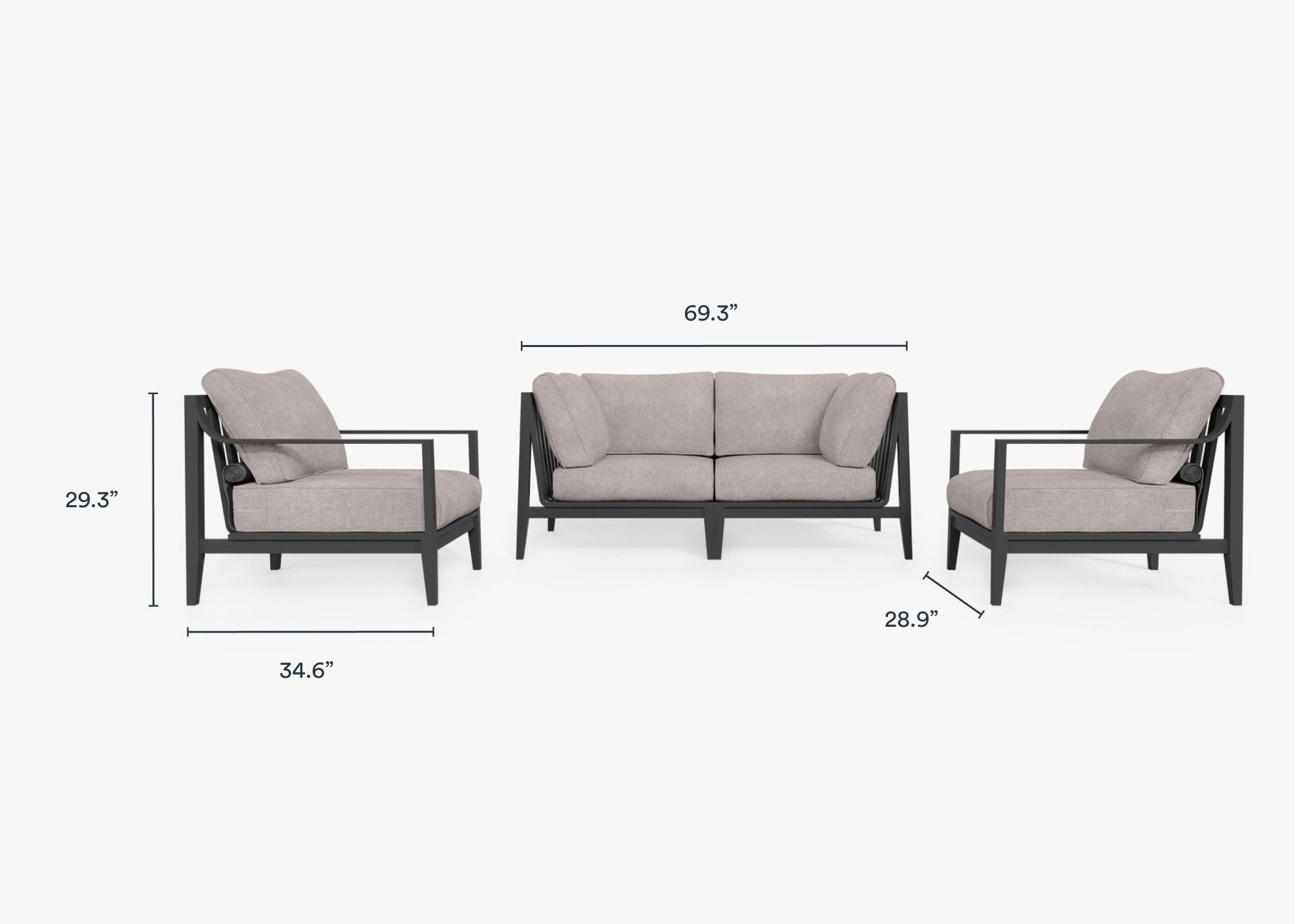 Canapé d'extérieur en aluminium anthracite avec fauteuils - 4 places