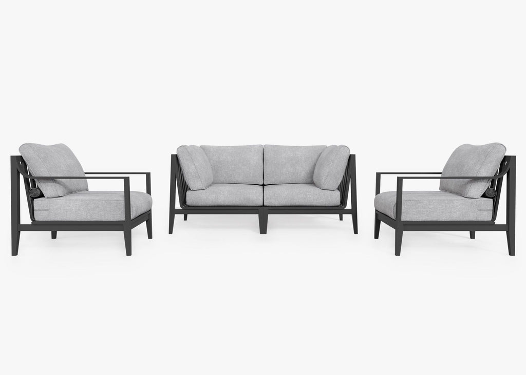 Canapé d'extérieur en aluminium anthracite avec fauteuils - 4 places
