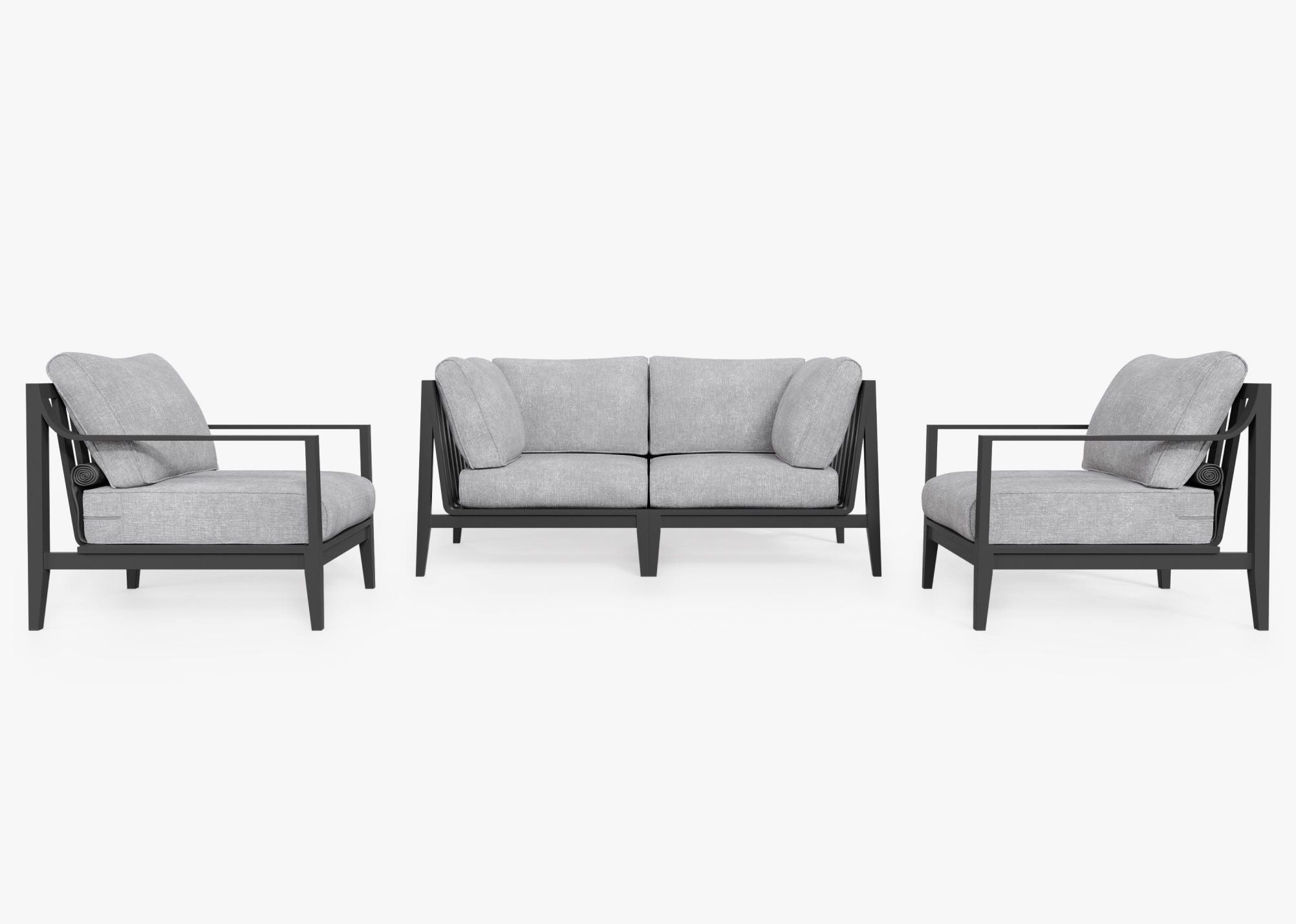 Canapé d'extérieur en aluminium anthracite avec fauteuils - 4 places