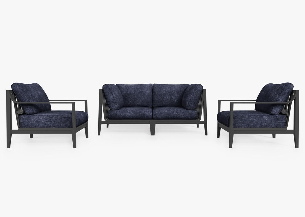 Canapé d'extérieur en aluminium anthracite avec fauteuils - 4 places