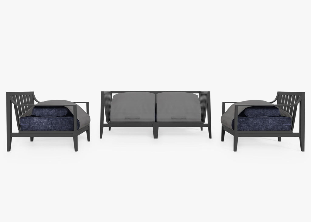 Canapé d'extérieur en aluminium anthracite avec fauteuils - 4 places