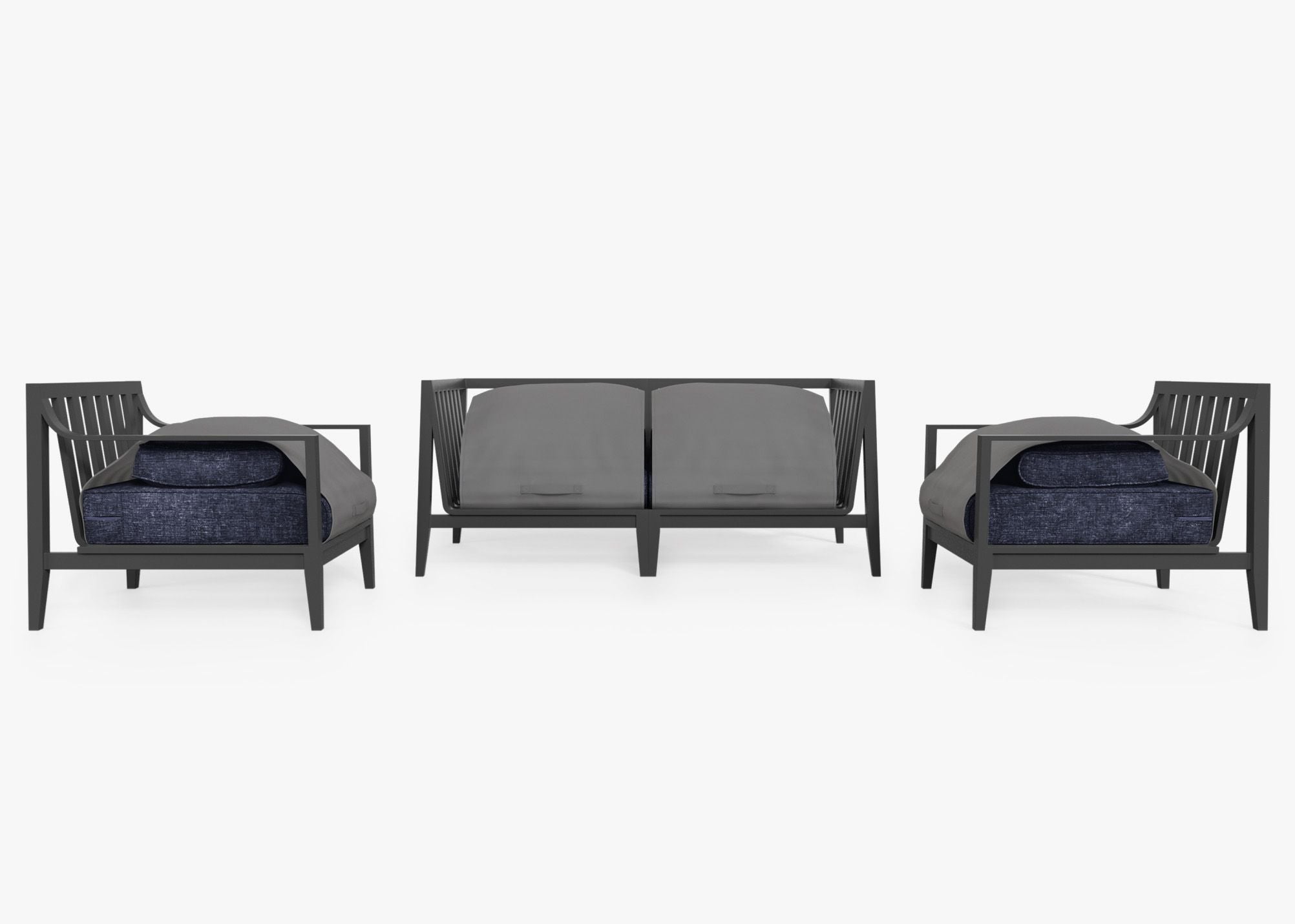 Canapé d'extérieur en aluminium anthracite avec fauteuils - 4 places
