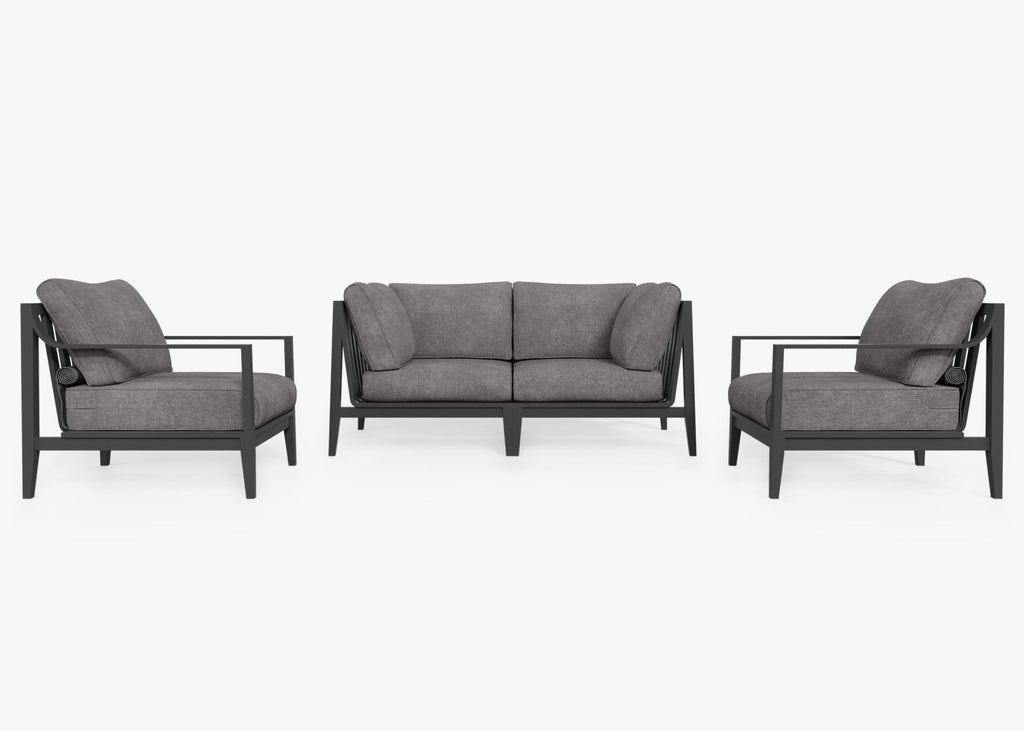 Canapé d'extérieur en aluminium anthracite avec fauteuils - 4 places