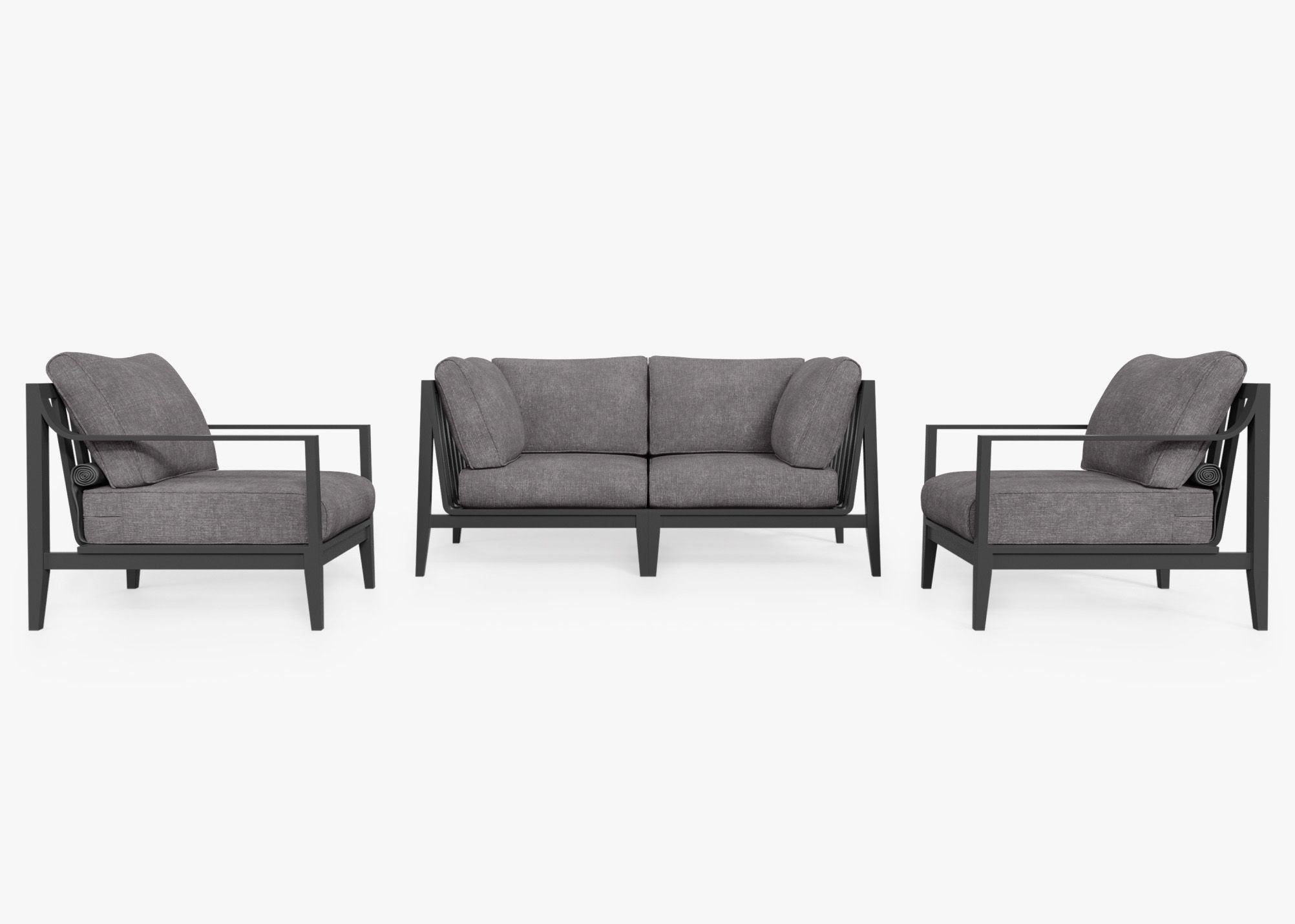 Canapé d'extérieur en aluminium anthracite avec fauteuils - 4 places