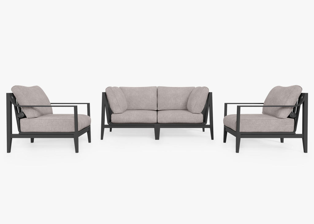 Canapé d'extérieur en aluminium anthracite avec fauteuils - 4 places