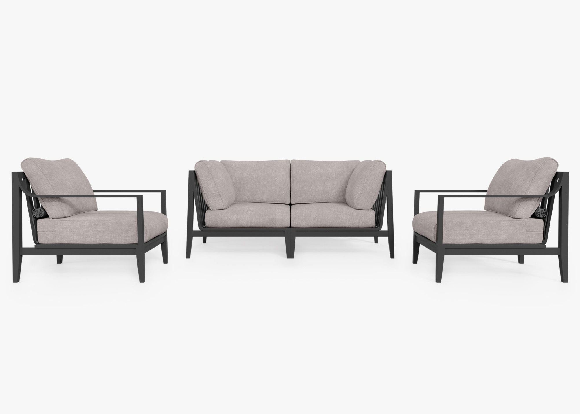 Canapé d'extérieur en aluminium anthracite avec fauteuils - 4 places