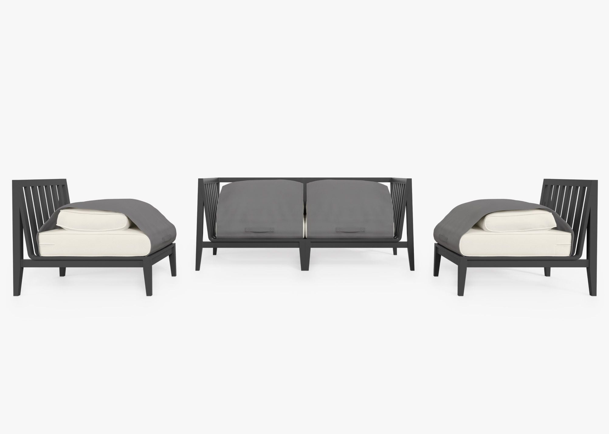 Canapé d'extérieur en aluminium anthracite avec accoudoirs - 4 places