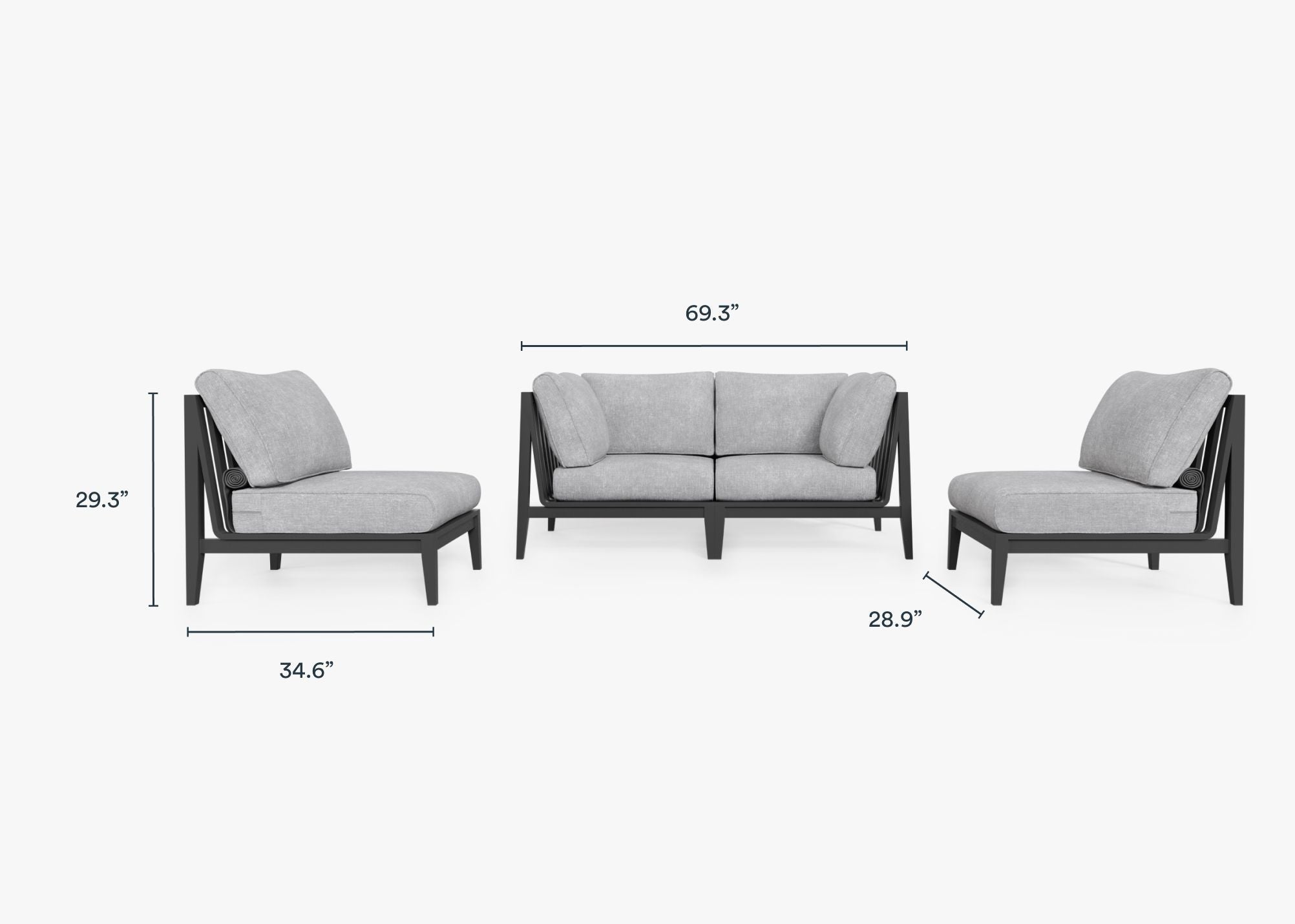 Canapé d'extérieur en aluminium anthracite avec accoudoirs - 4 places