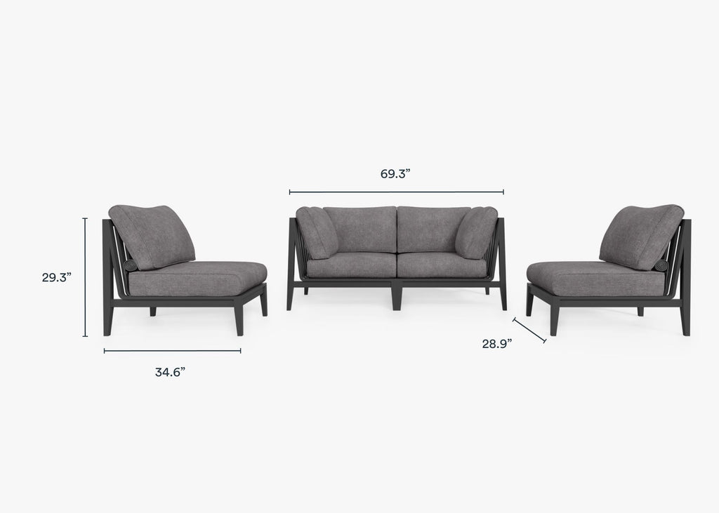 Canapé d'extérieur en aluminium anthracite avec accoudoirs - 4 places