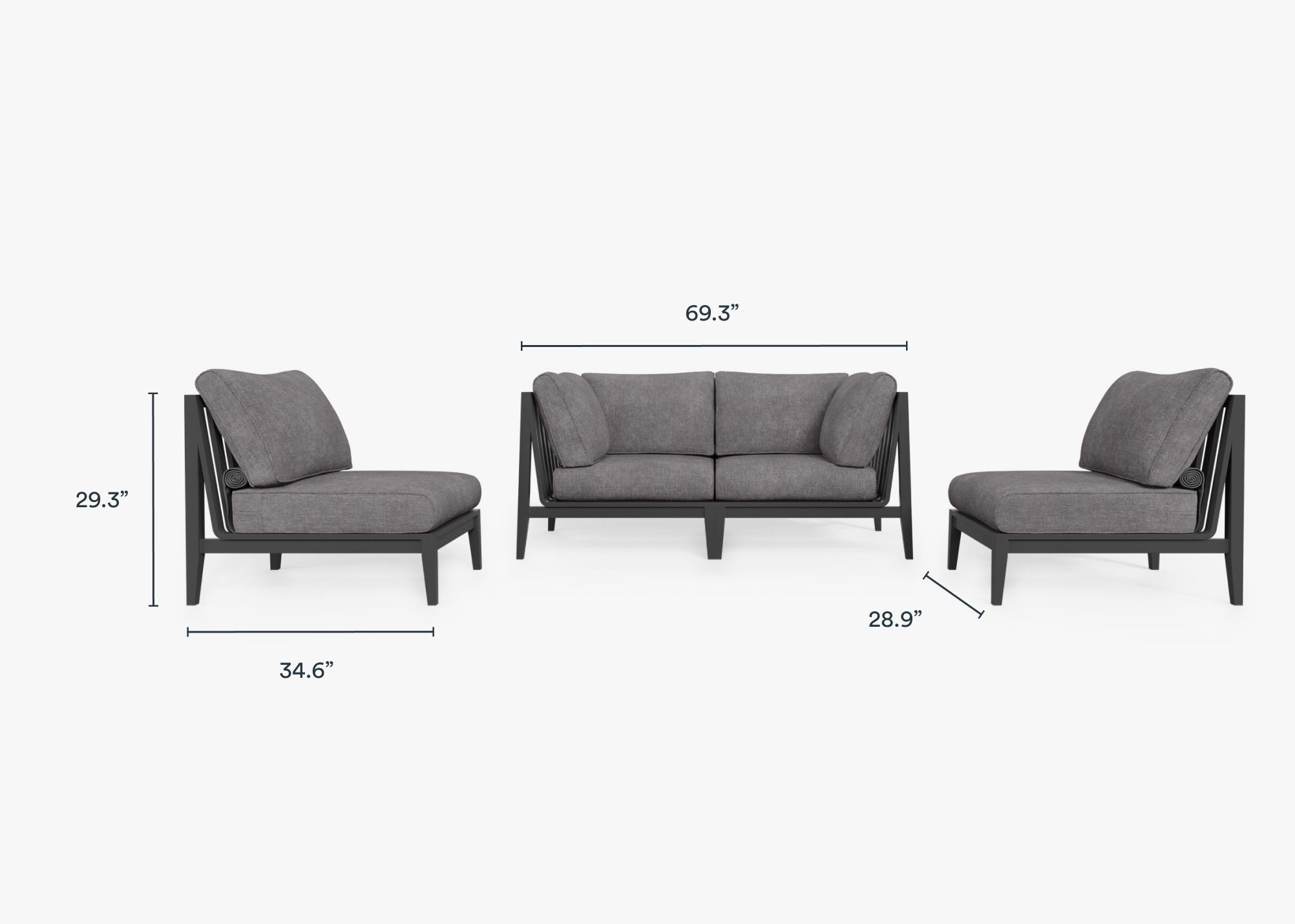 Canapé d'extérieur en aluminium anthracite avec accoudoirs - 4 places