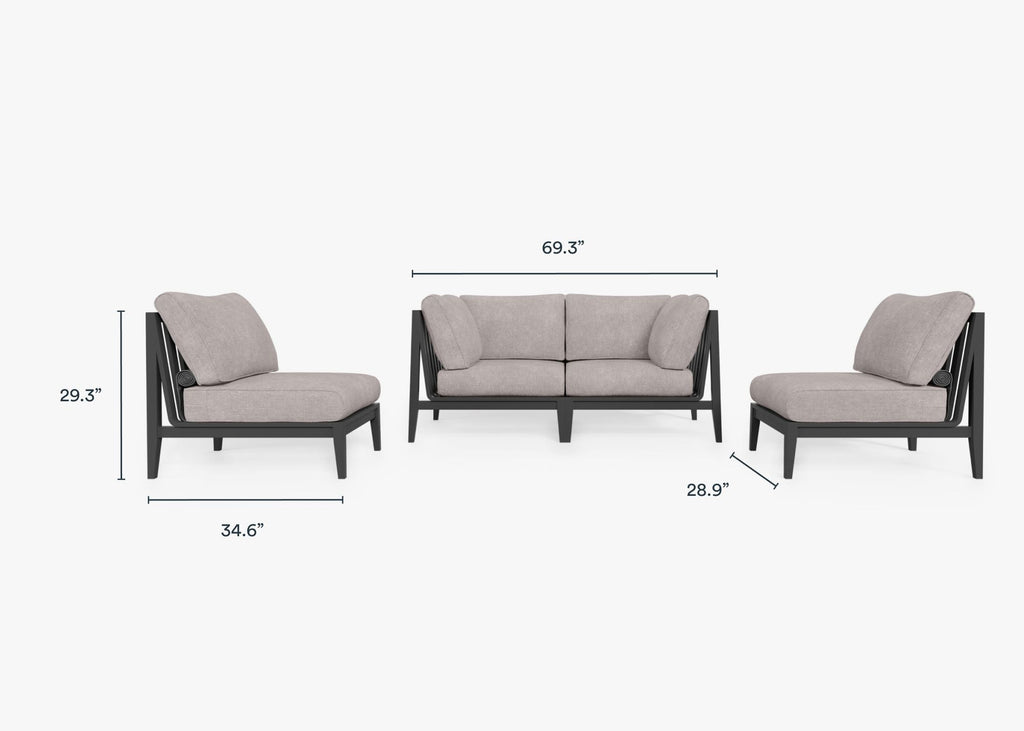 Canapé d'extérieur en aluminium anthracite avec accoudoirs - 4 places