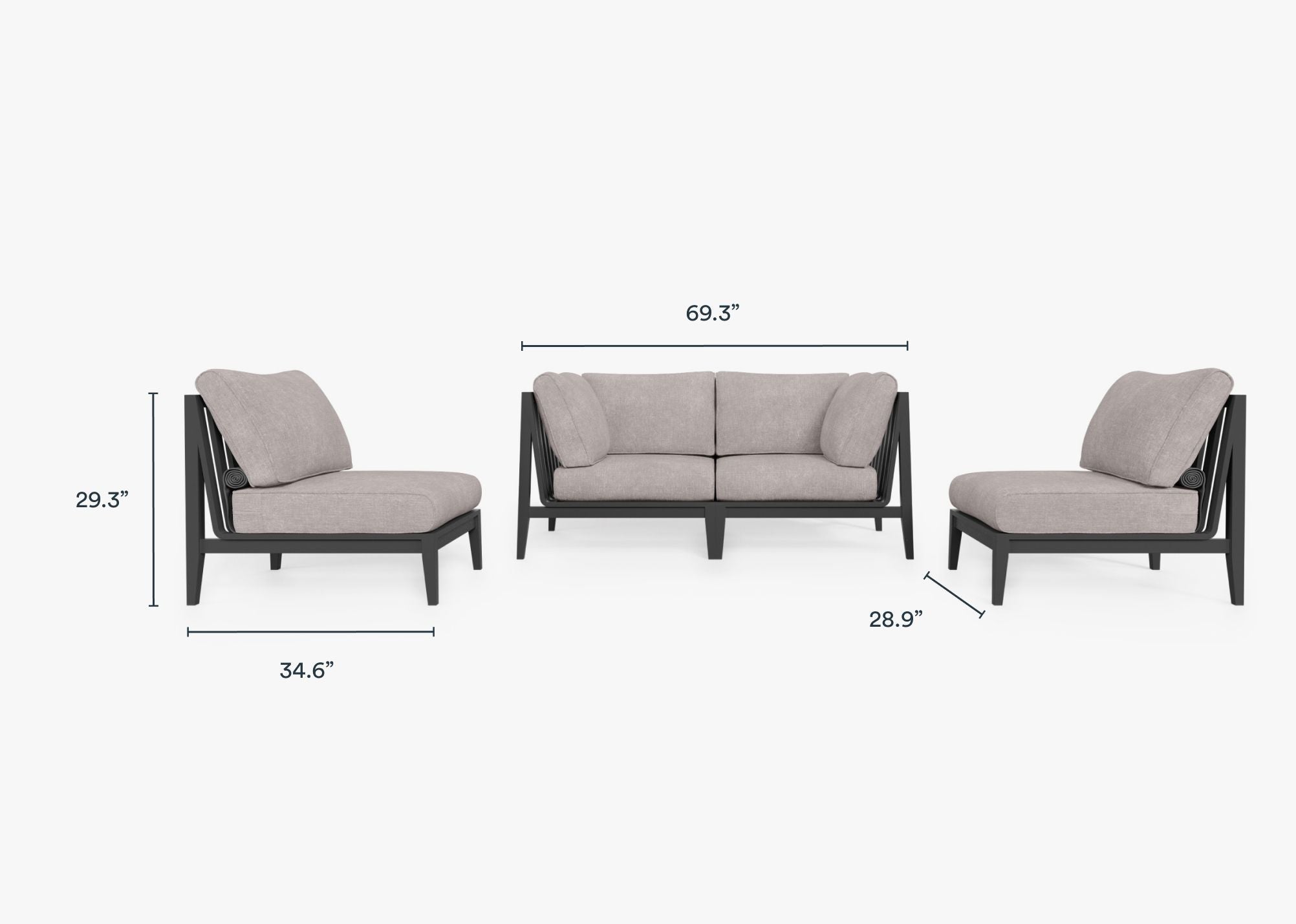 Canapé d'extérieur en aluminium anthracite avec accoudoirs - 4 places