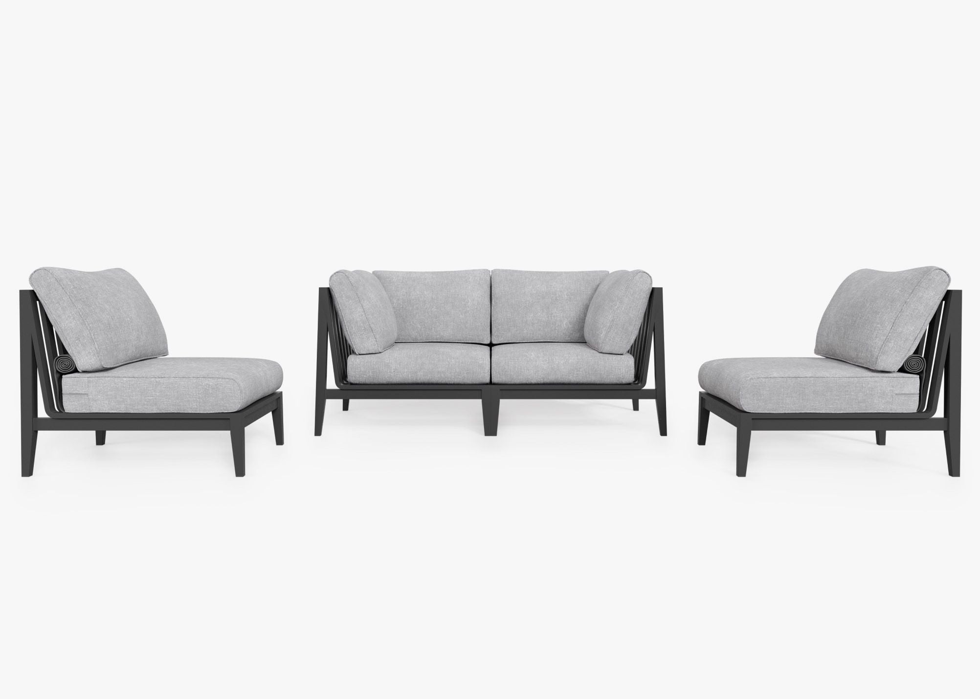 Canapé d'extérieur en aluminium anthracite avec accoudoirs - 4 places