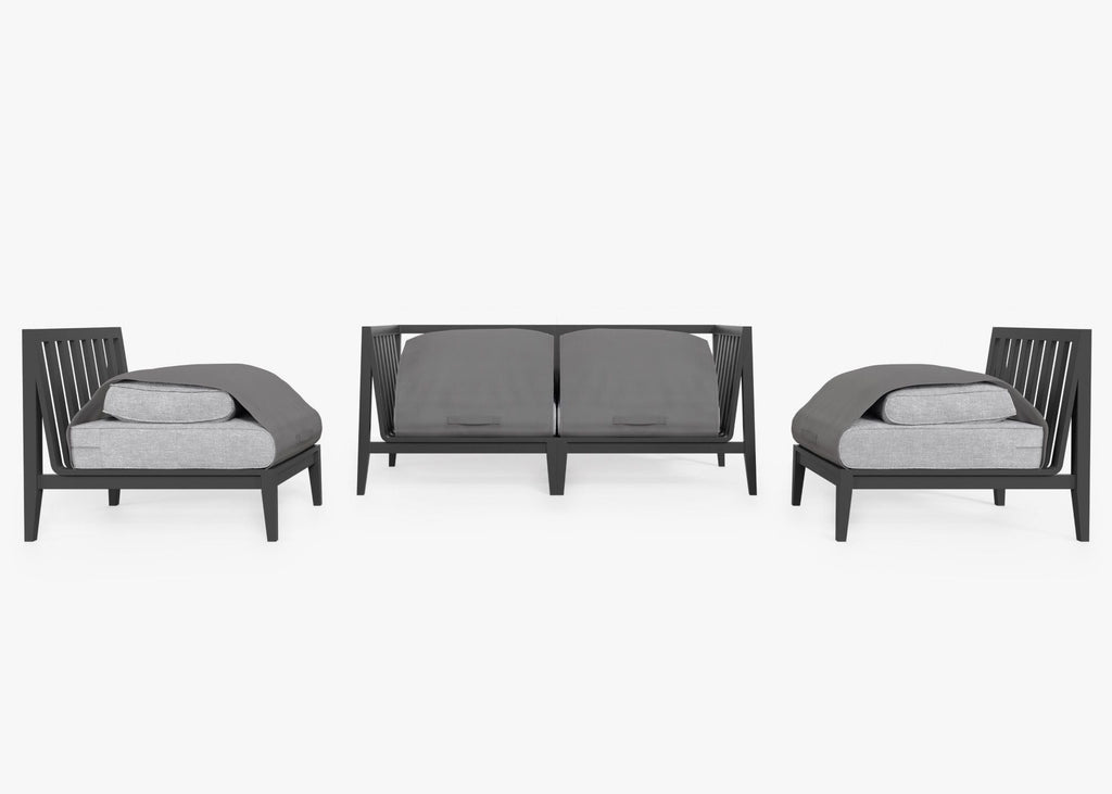 Canapé d'extérieur en aluminium anthracite avec accoudoirs - 4 places