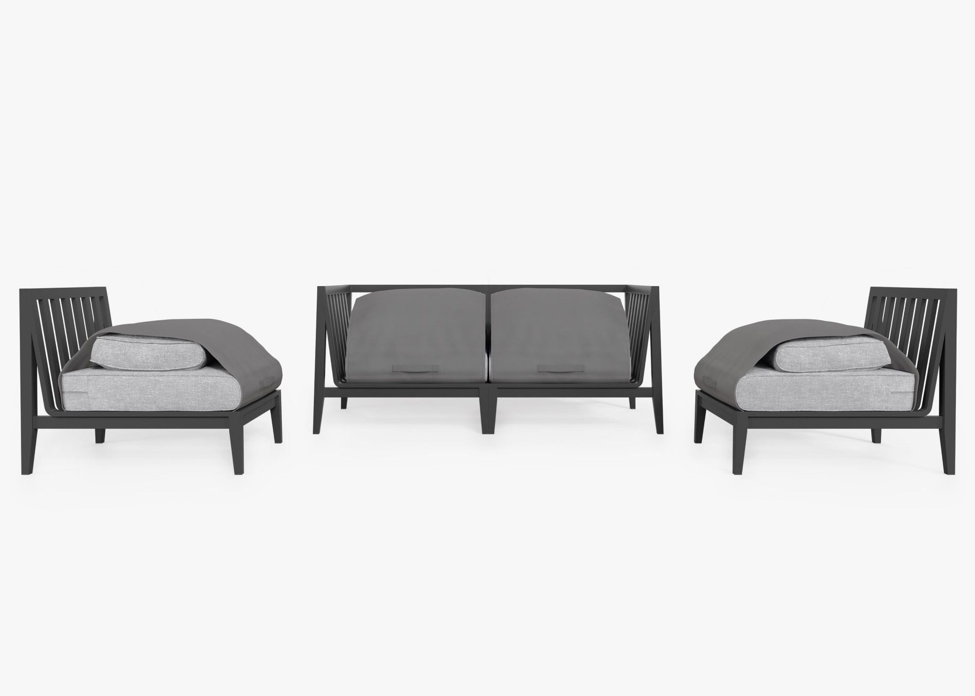Canapé d'extérieur en aluminium anthracite avec accoudoirs - 4 places