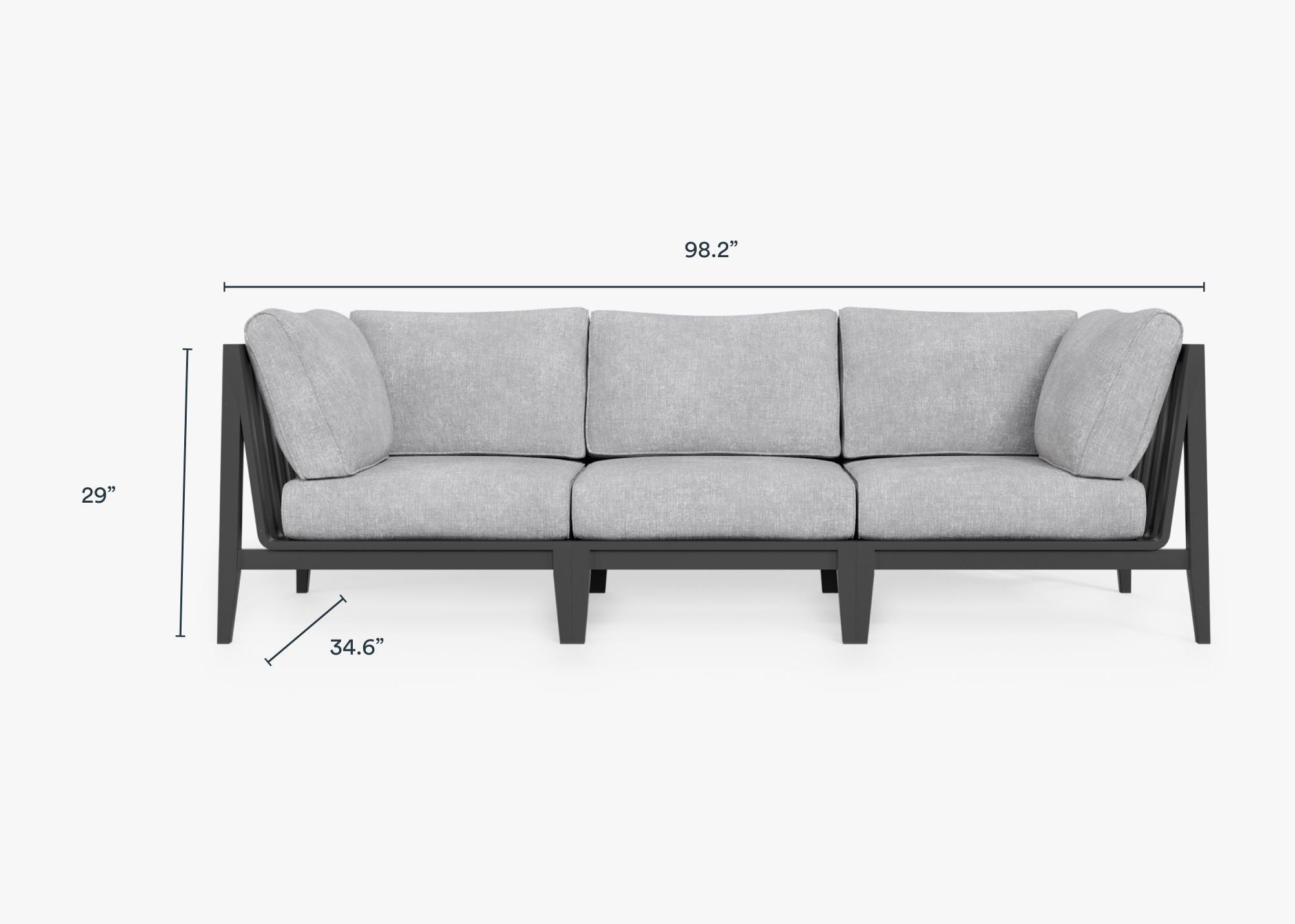 Canapé d'extérieur en aluminium anthracite - 3 places
