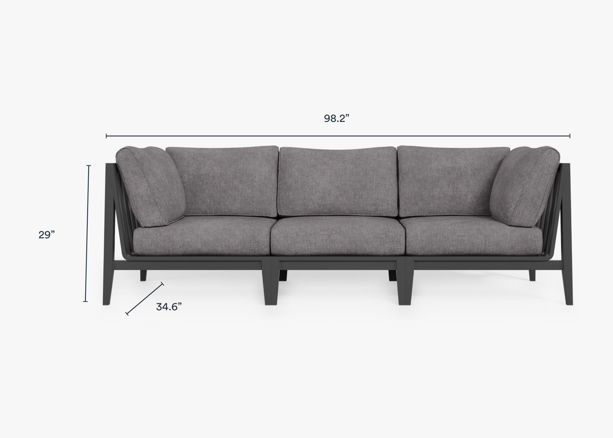 Canapé d'extérieur en aluminium anthracite - 3 places