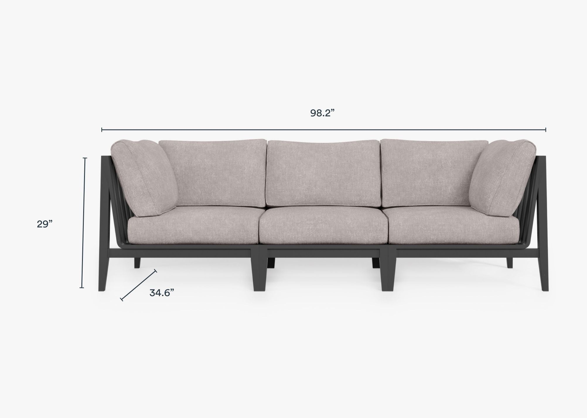 Canapé d'extérieur en aluminium anthracite - 3 places