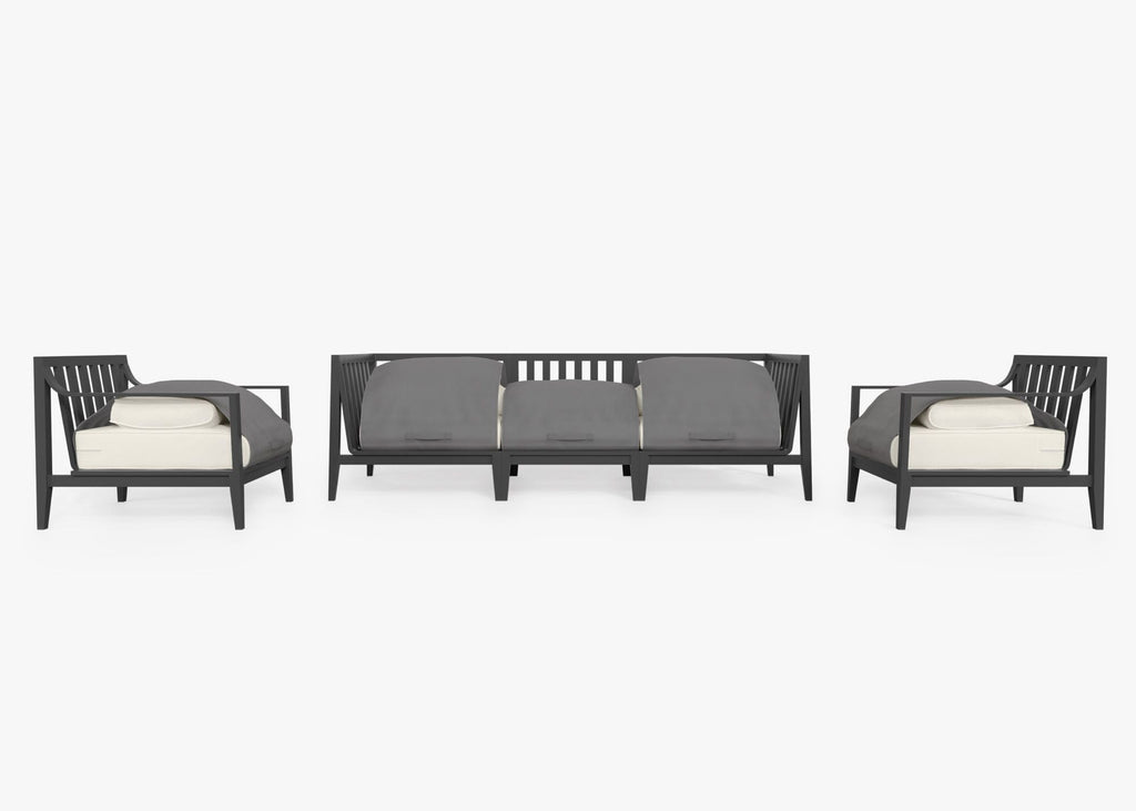 Canapé d'extérieur en aluminium anthracite avec fauteuils - 5 places