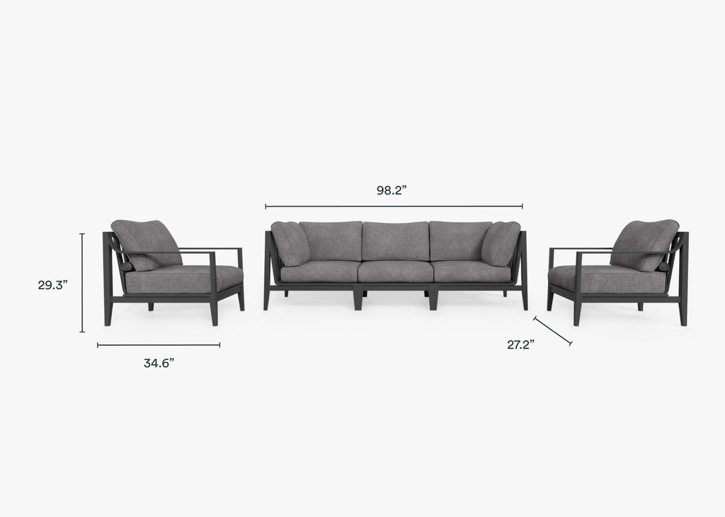 Canapé d'extérieur en aluminium anthracite avec fauteuils - 5 places