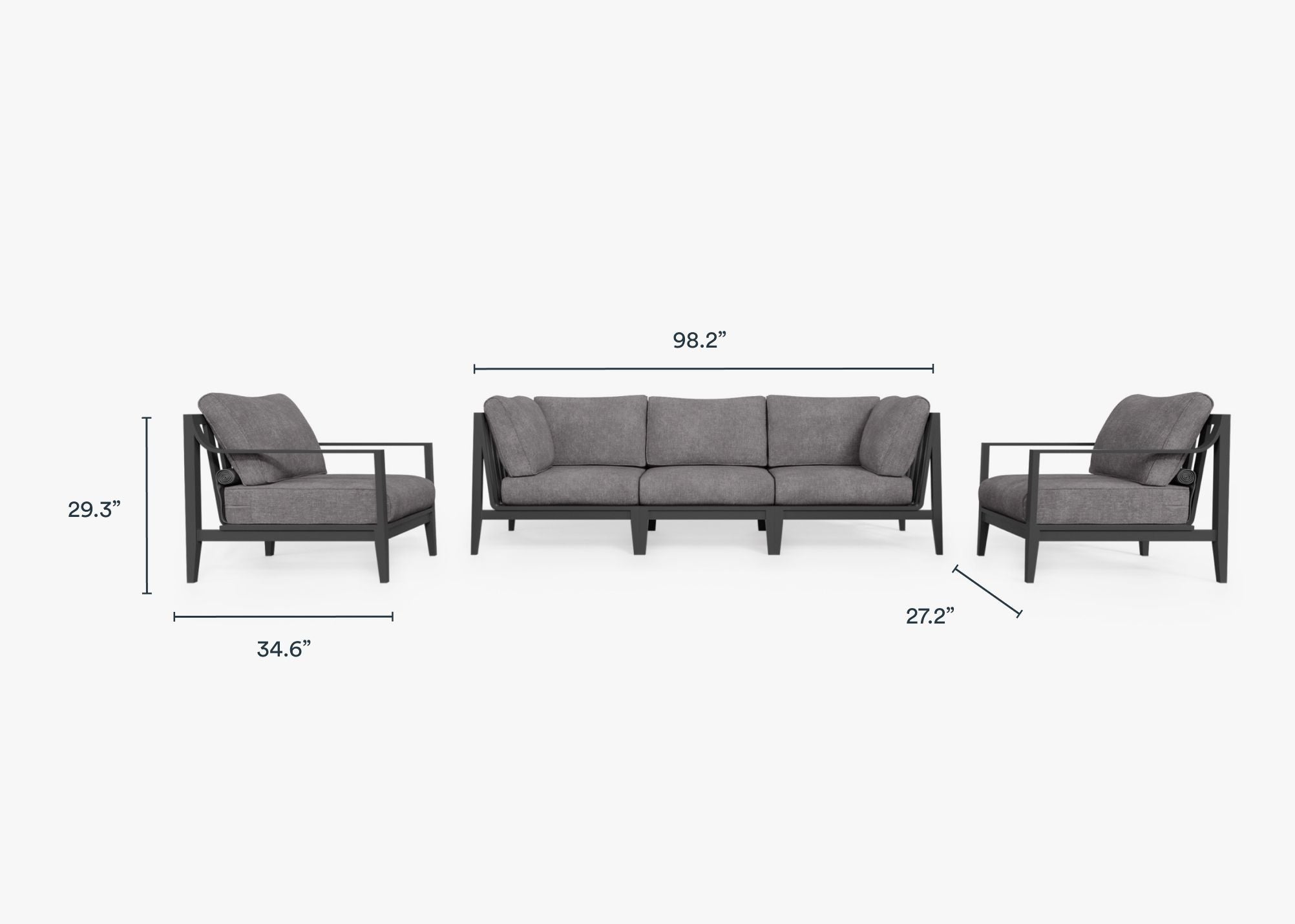 Canapé d'extérieur en aluminium anthracite avec fauteuils - 5 places