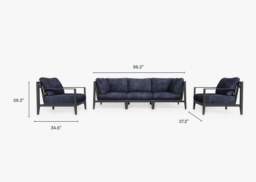 Canapé d'extérieur en aluminium anthracite avec fauteuils - 5 places