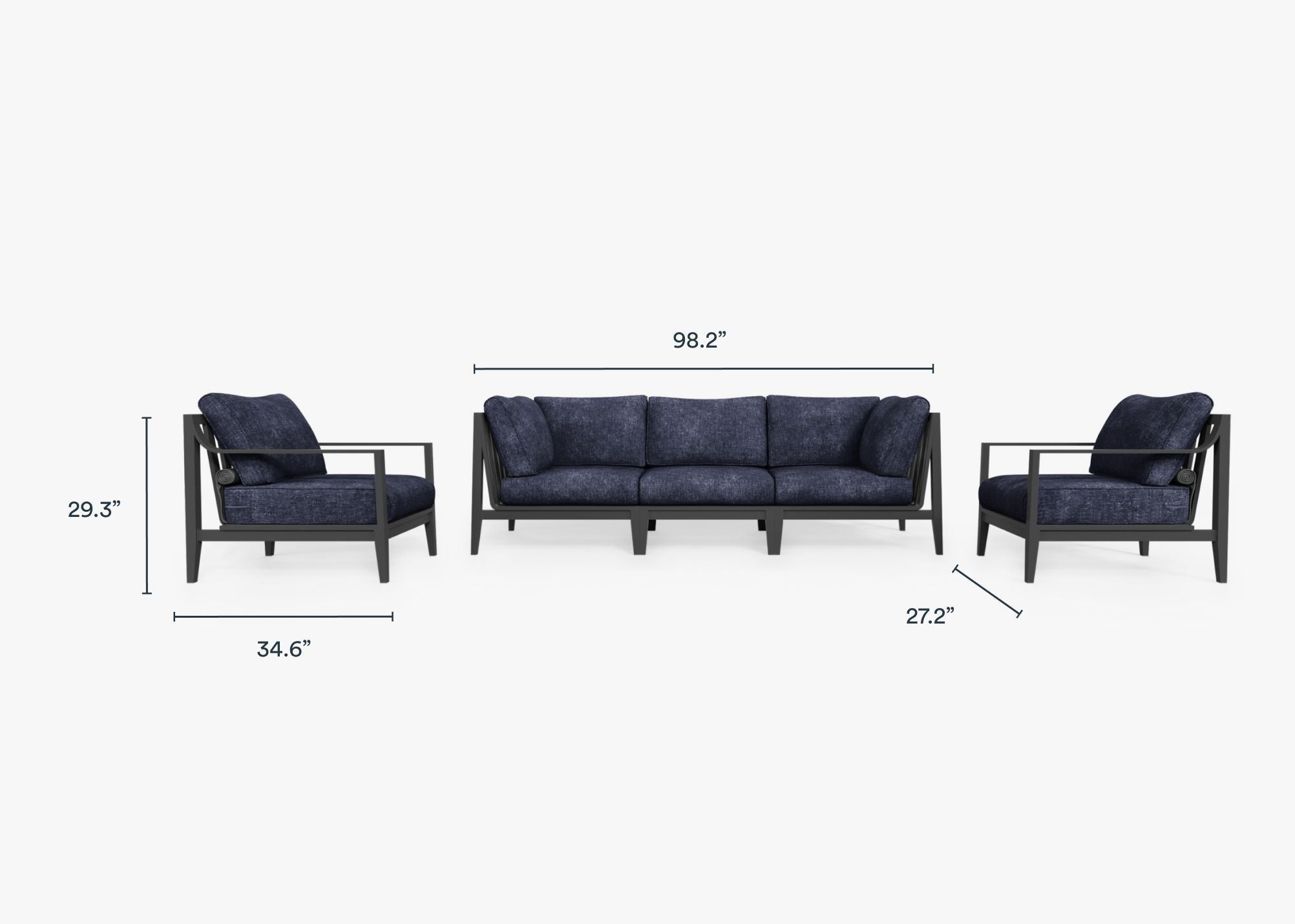 Canapé d'extérieur en aluminium anthracite avec fauteuils - 5 places