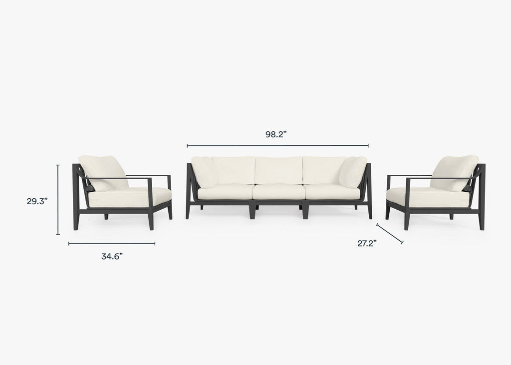Canapé d'extérieur en aluminium anthracite avec fauteuils - 5 places