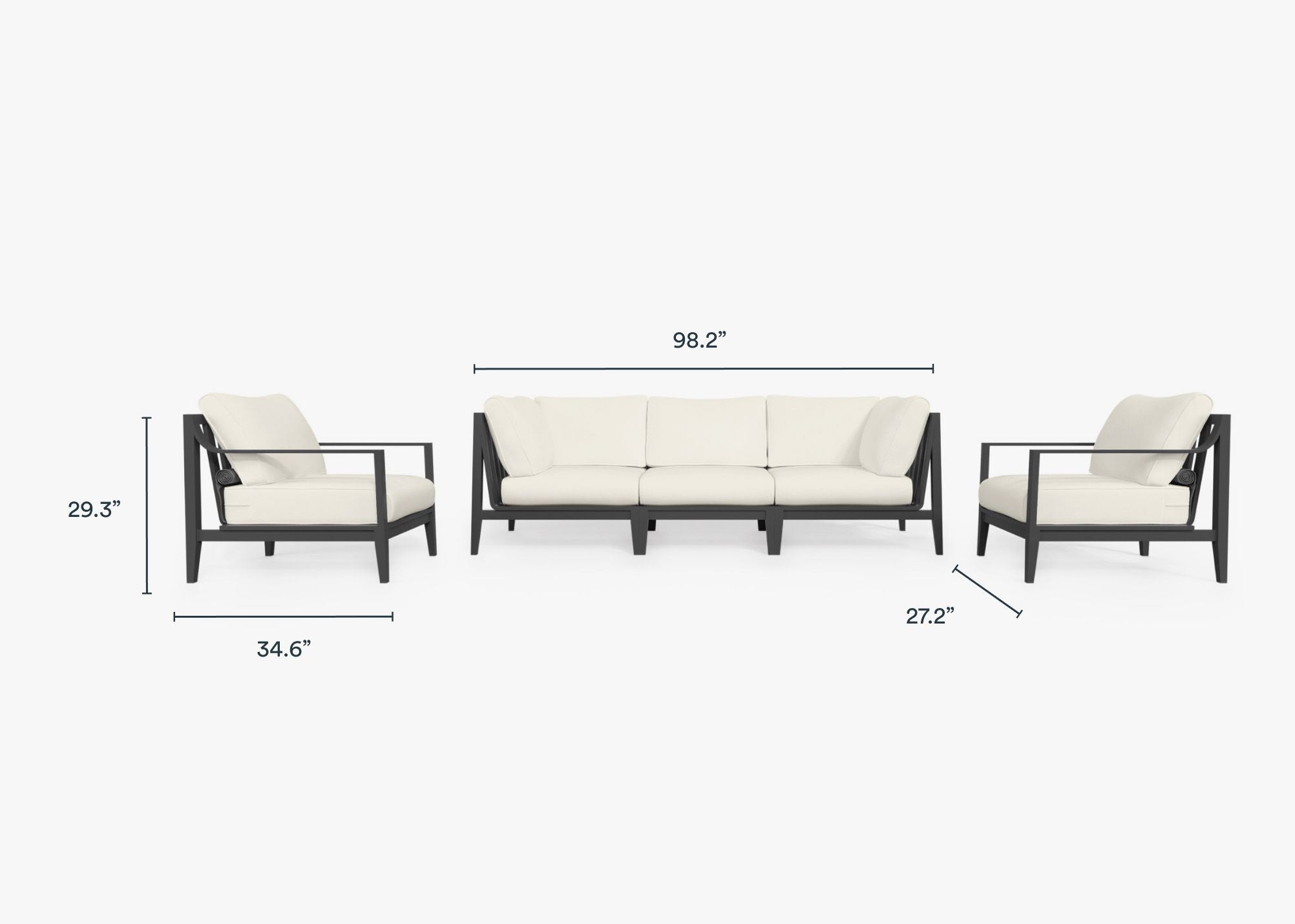 Canapé d'extérieur en aluminium anthracite avec fauteuils - 5 places