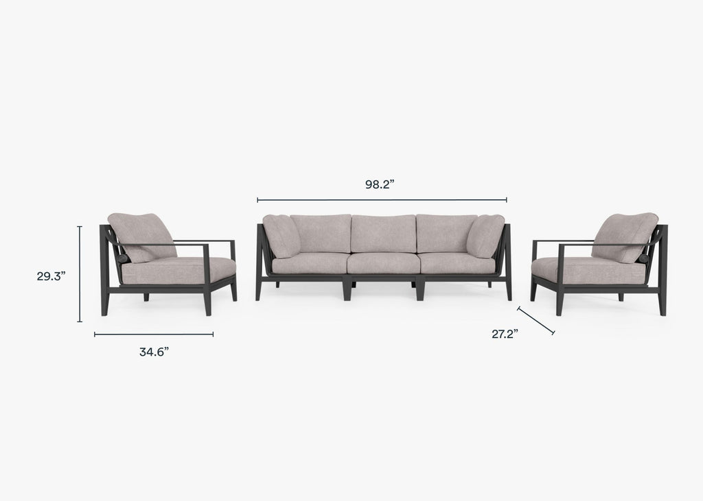 Canapé d'extérieur en aluminium anthracite avec fauteuils - 5 places