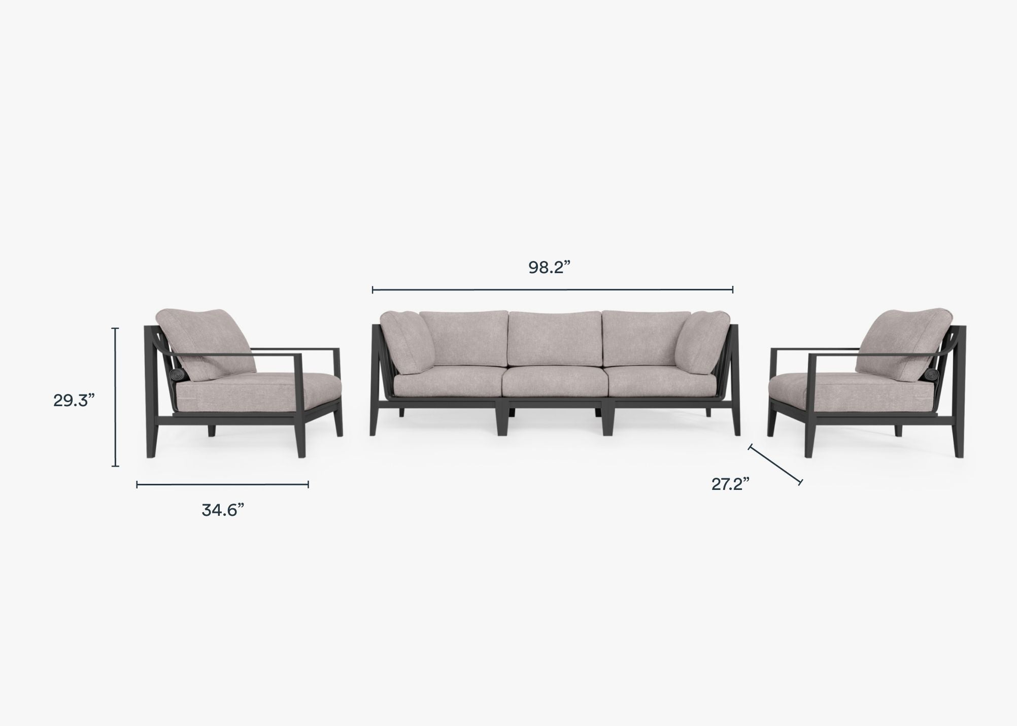 Canapé d'extérieur en aluminium anthracite avec fauteuils - 5 places
