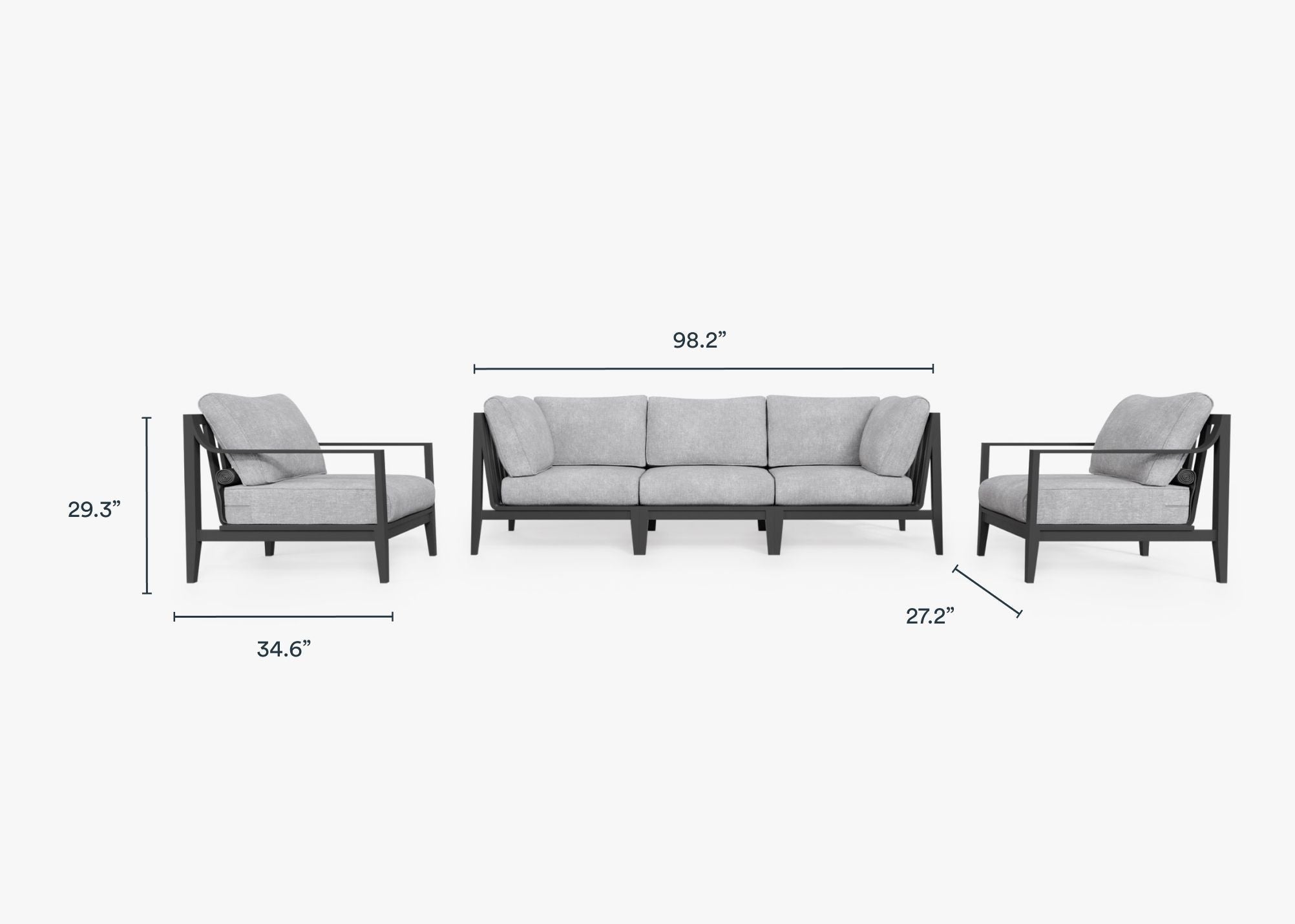 Canapé d'extérieur en aluminium anthracite avec fauteuils - 5 places