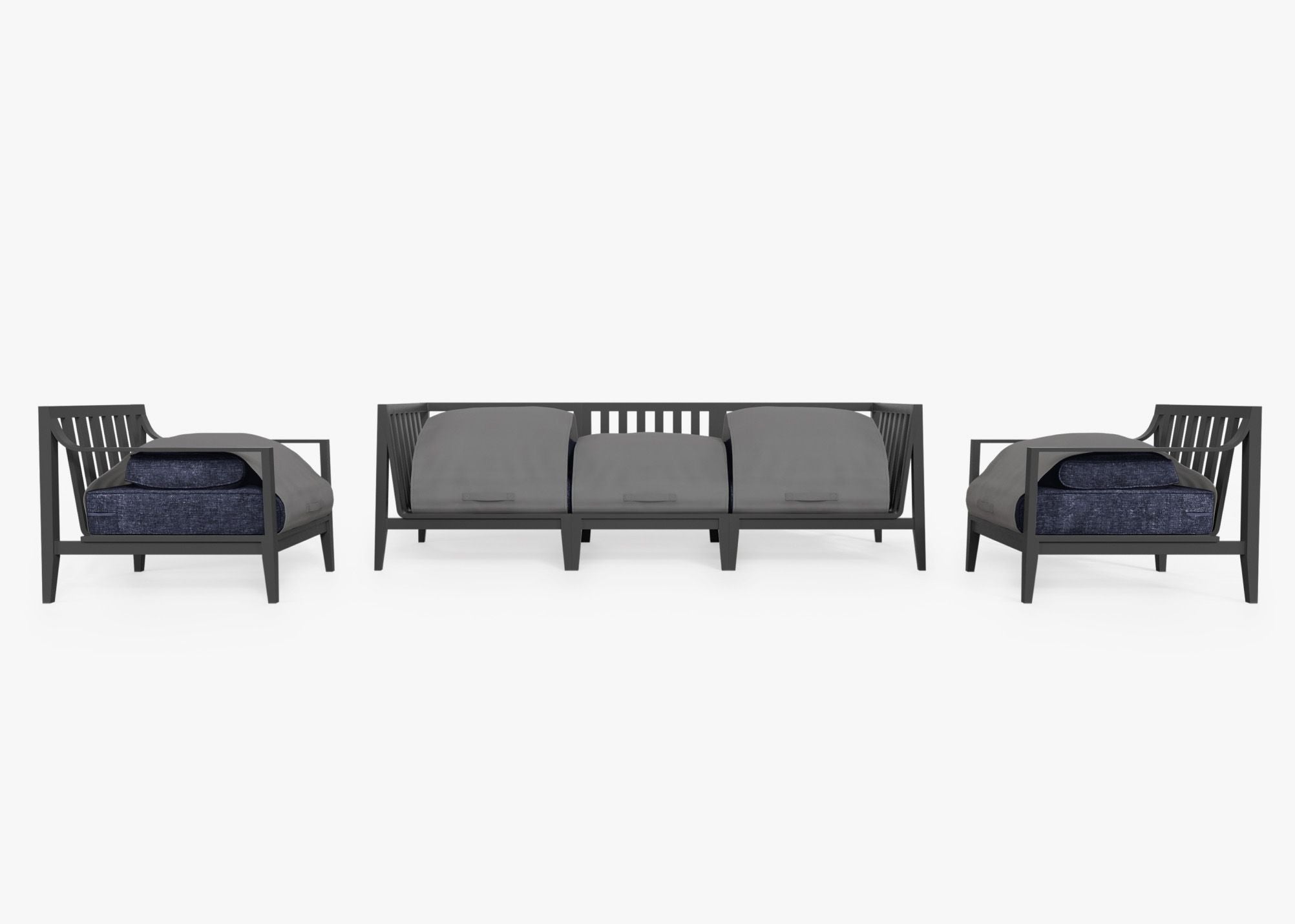 Canapé d'extérieur en aluminium anthracite avec fauteuils - 5 places