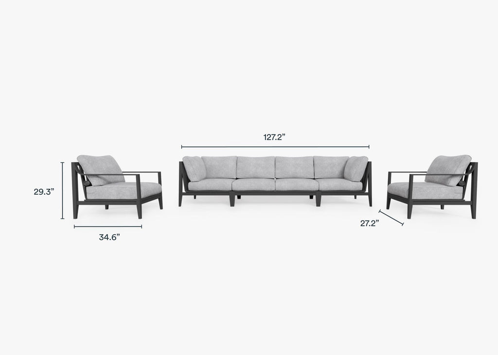 Canapé d'extérieur en aluminium anthracite avec fauteuils - 6 places