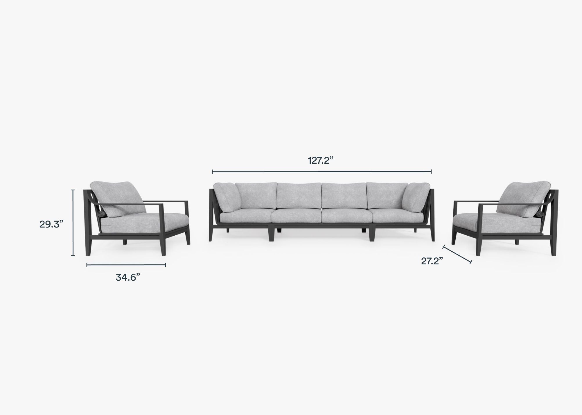 Canapé d'extérieur en aluminium anthracite avec fauteuils - 6 places