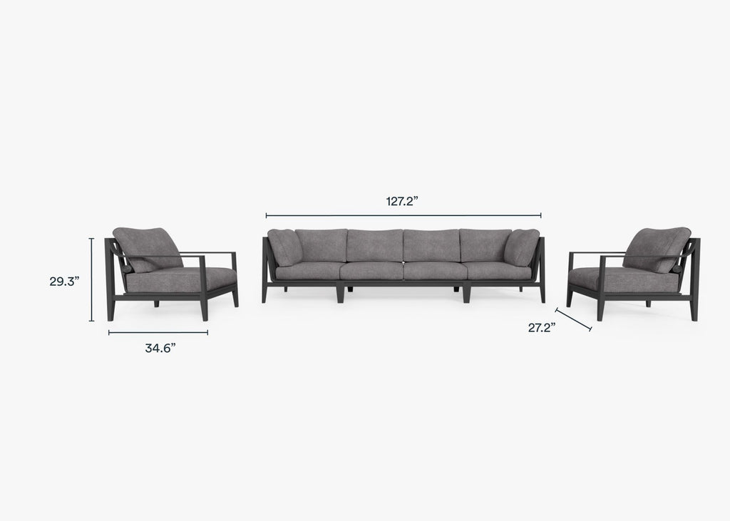 Canapé d'extérieur en aluminium anthracite avec fauteuils - 6 places
