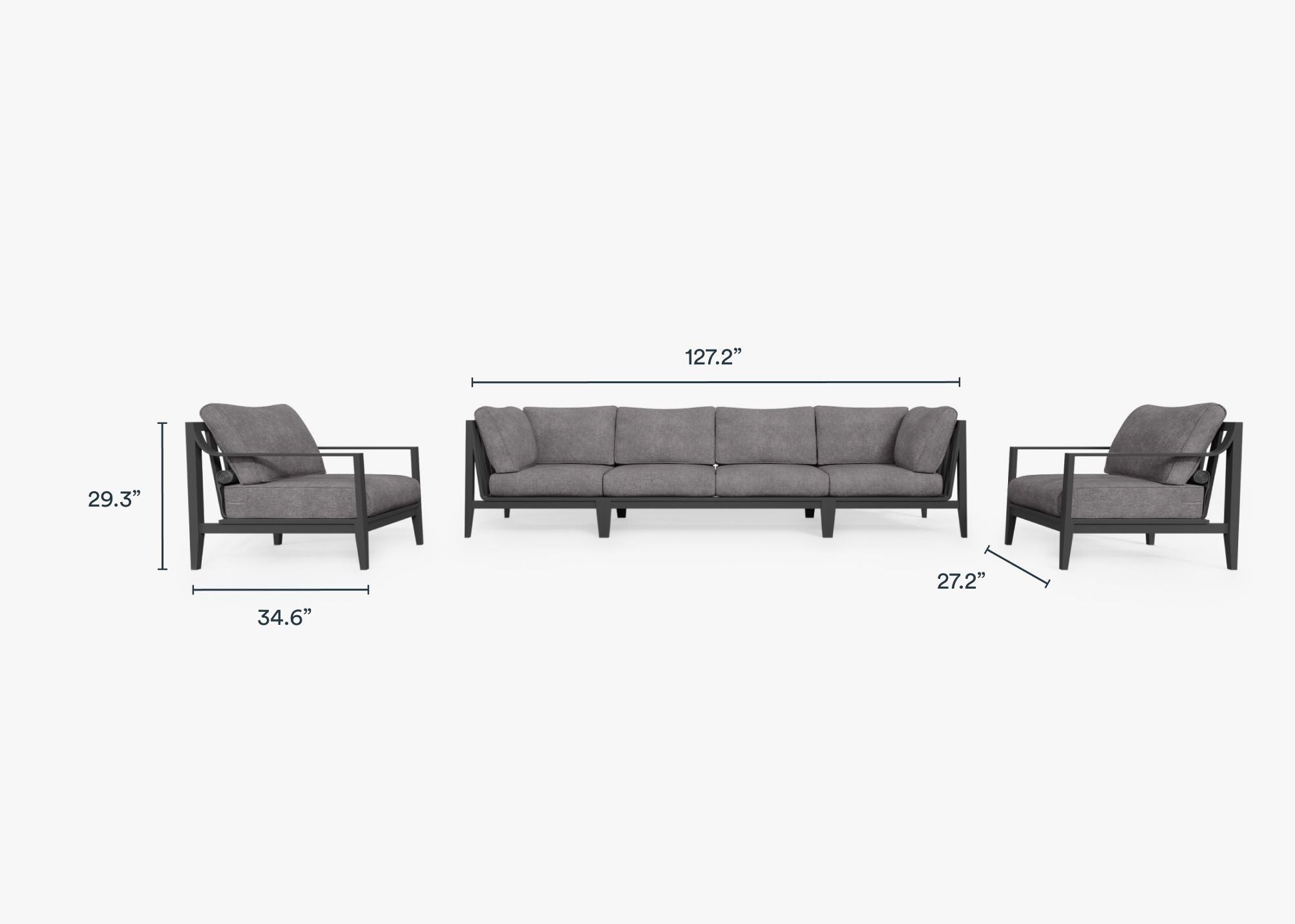 Canapé d'extérieur en aluminium anthracite avec fauteuils - 6 places