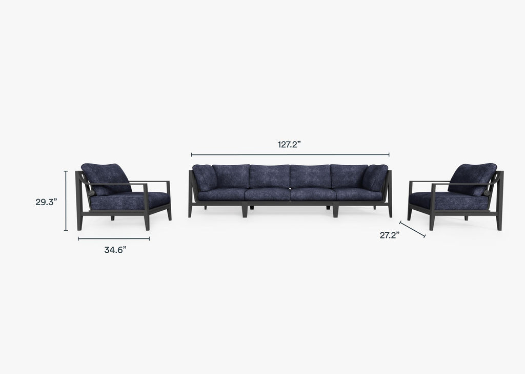 Canapé d'extérieur en aluminium anthracite avec fauteuils - 6 places