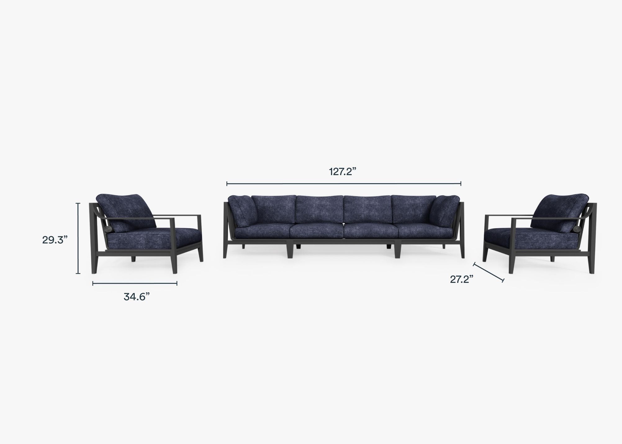 Canapé d'extérieur en aluminium anthracite avec fauteuils - 6 places